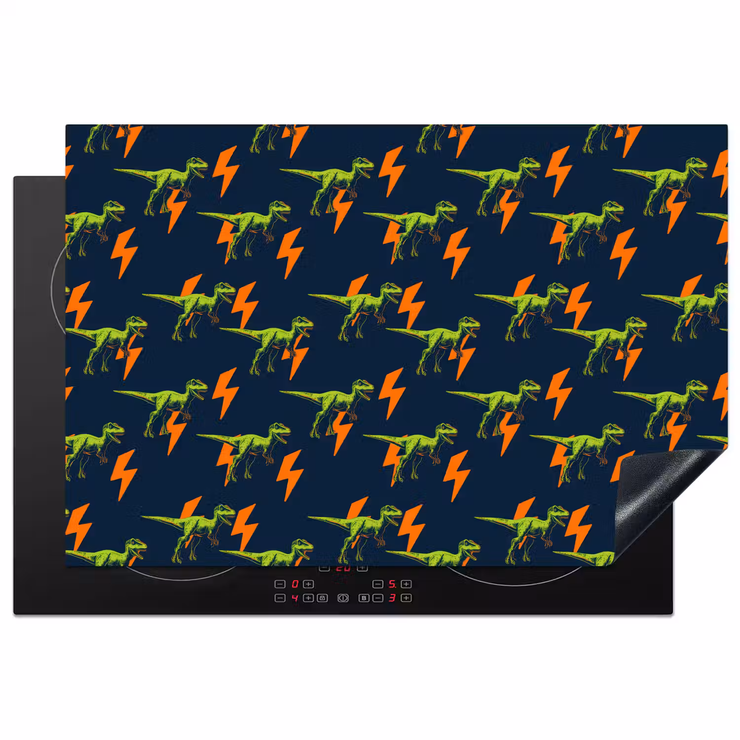 Bliksemschichten - Oranje - Dinosaurussen Inductie beschermer vinyl 3mm klein -3d