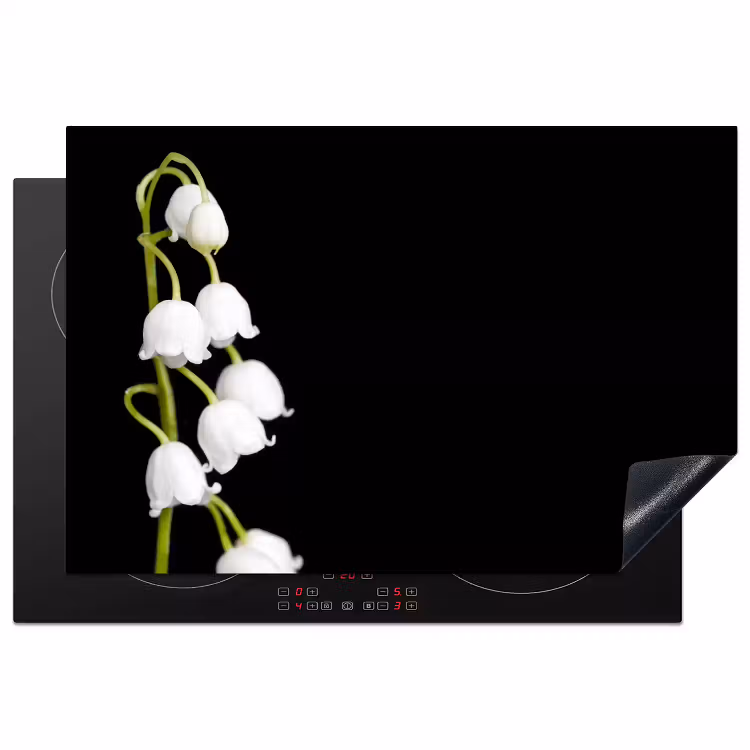 Lelietjes van dalen - Bloemen - Zwart - Flora Inductie beschermer vinyl 3mm klein -3d