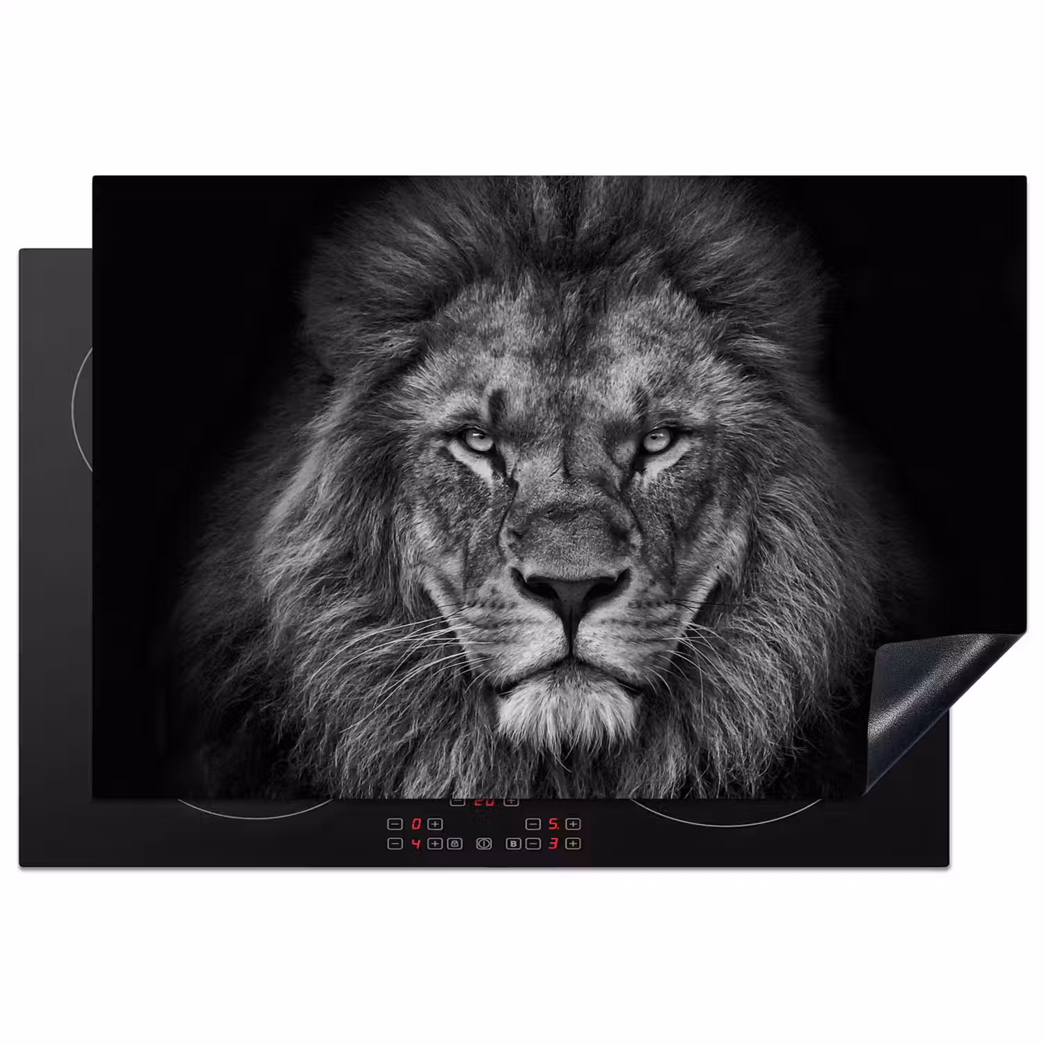 Leeuw - Dieren - Zwart - Wit Inductie beschermer vinyl 3mm klein -3d