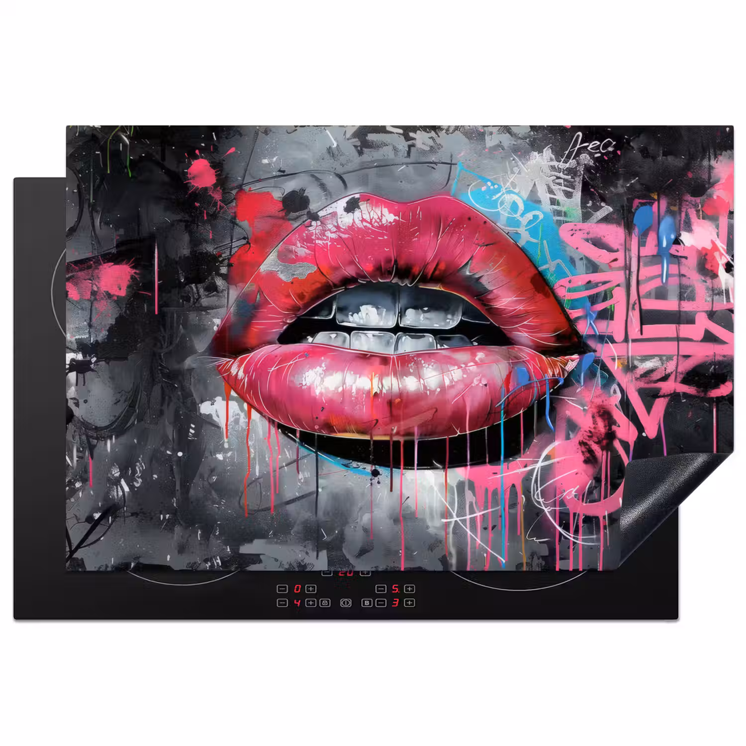 Lippen - Felroze - Graffiti - Verfstrepen Inductie beschermer vinyl 3mm klein -3d