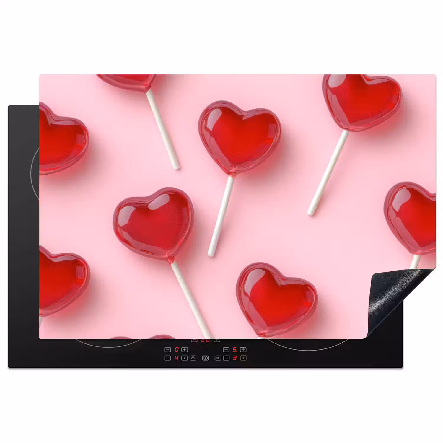 Lollies - Hartjes - Roze Inductie beschermer vinyl 3mm klein -3d