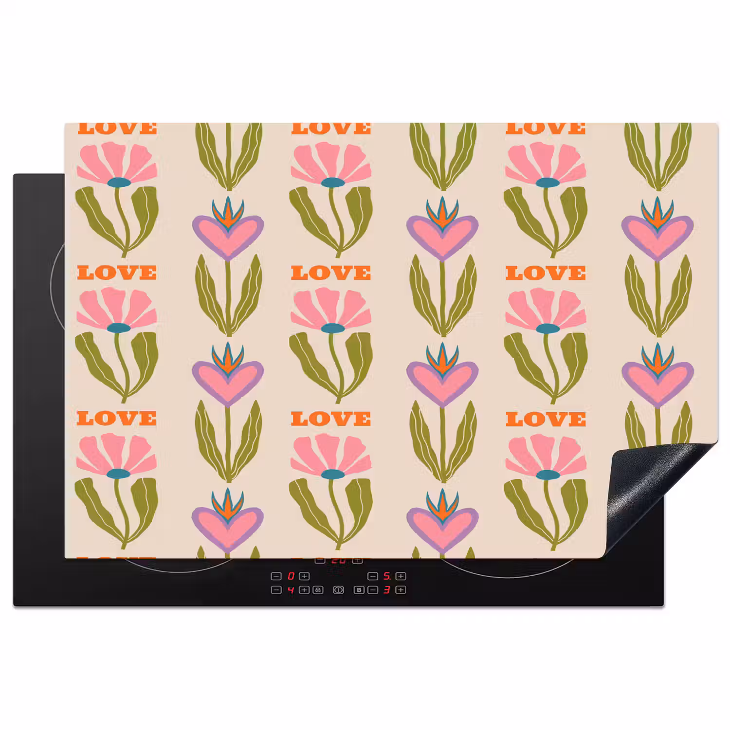 Love - Patroon - Bloemen - Hartjes Inductie beschermer vinyl 3mm klein 276 -3d