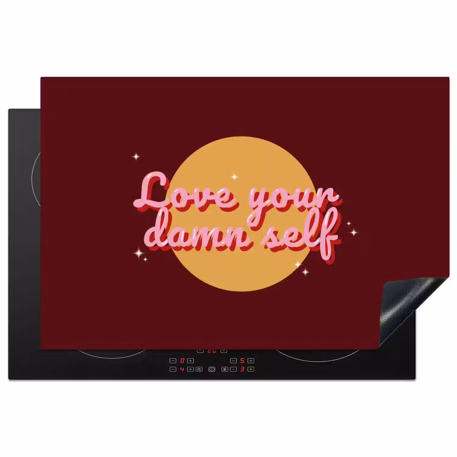 love your damn self - Cirkel - Glitter - Rood Inductie beschermer vinyl 3mm klein -3d