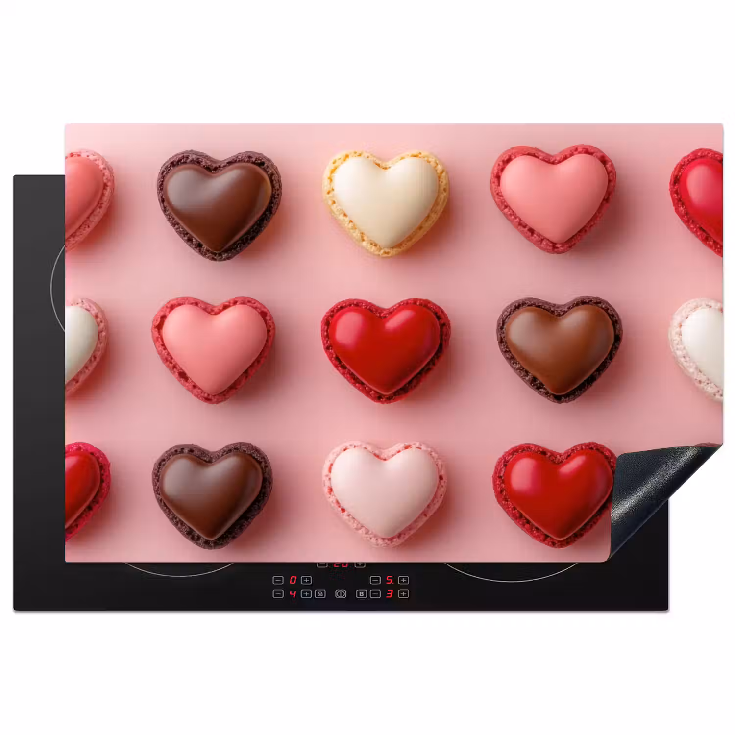 Macarons - Hartjes - Kleurrijk - Roze Inductie beschermer vinyl 3mm klein -3d