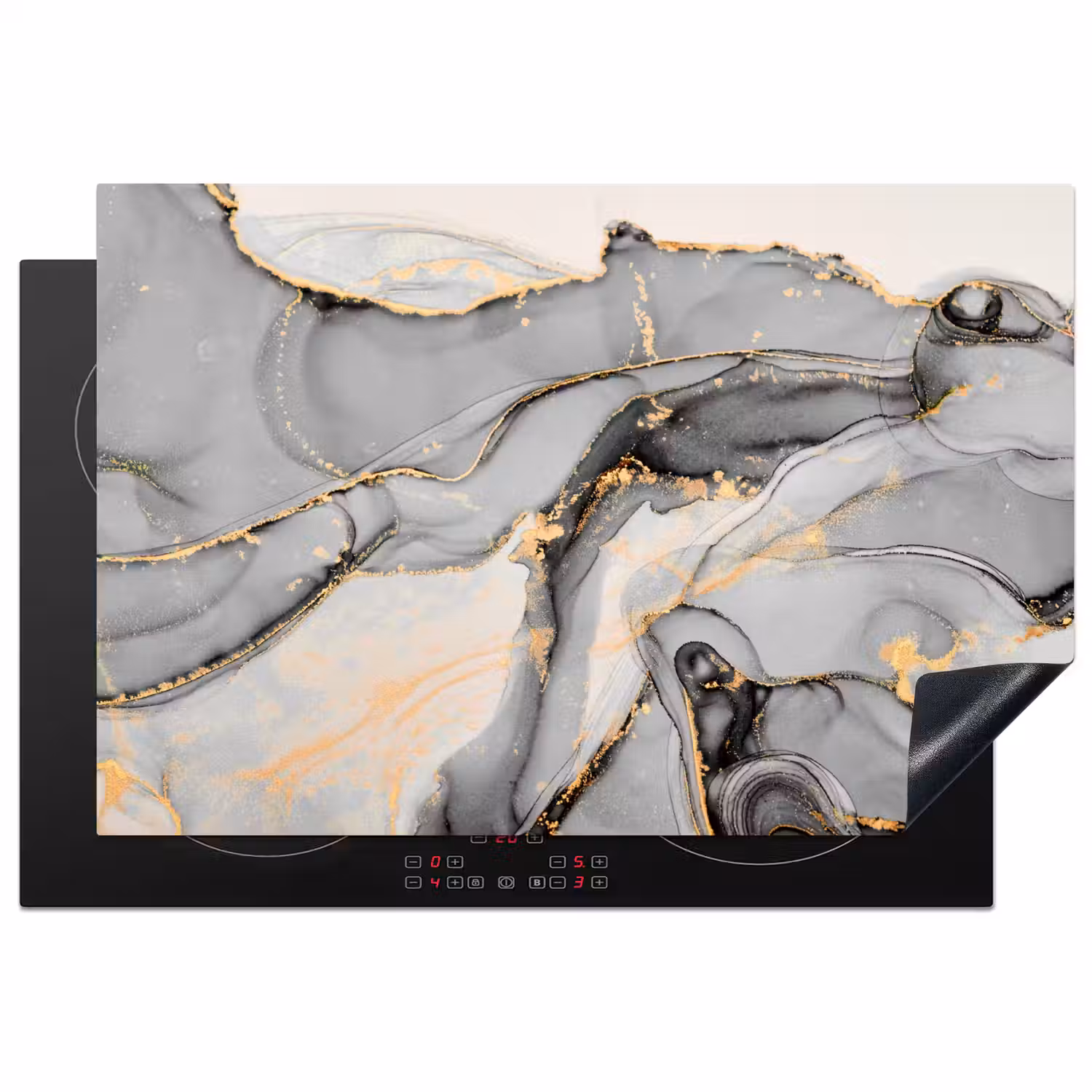 Marmer - Goud - Grijs Inductie beschermer vinyl 3mm klein -3d