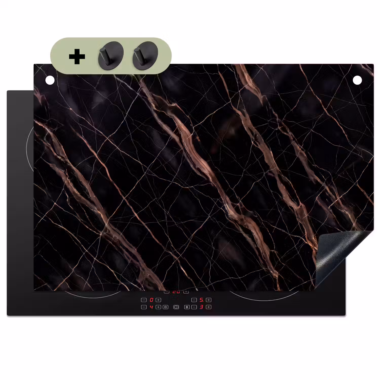 Marmer - Goud - Patroon - Luxe - Zwart Inductie beschemer met haakjes klein -3d