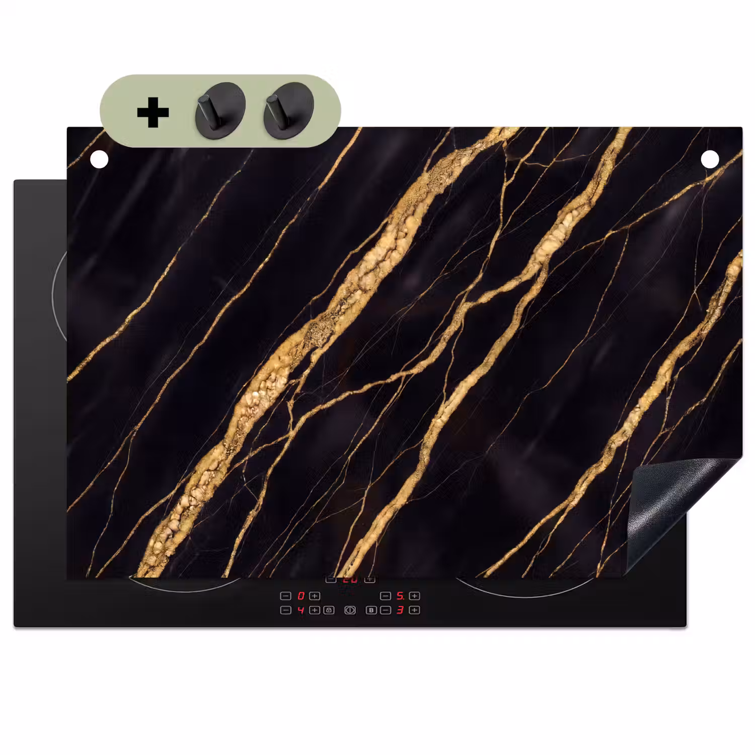 Marmer - Goud - Textuur - Abstract - Zwart Inductie beschemer met haakjes klein -3d
