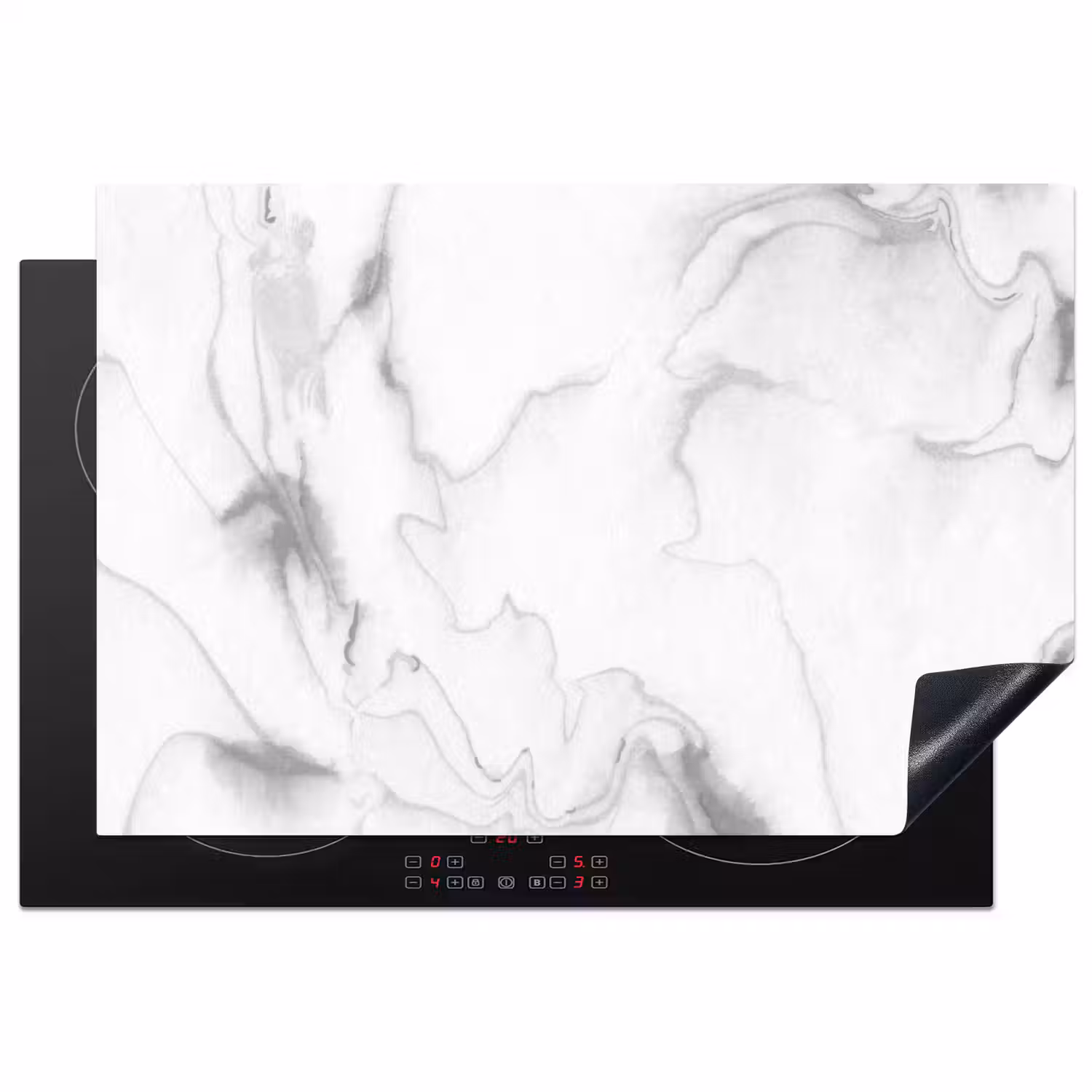 Marmer - Grijs - Wit - Abstract - Marmerlook Inductie beschermer vinyl 3mm klein -3d