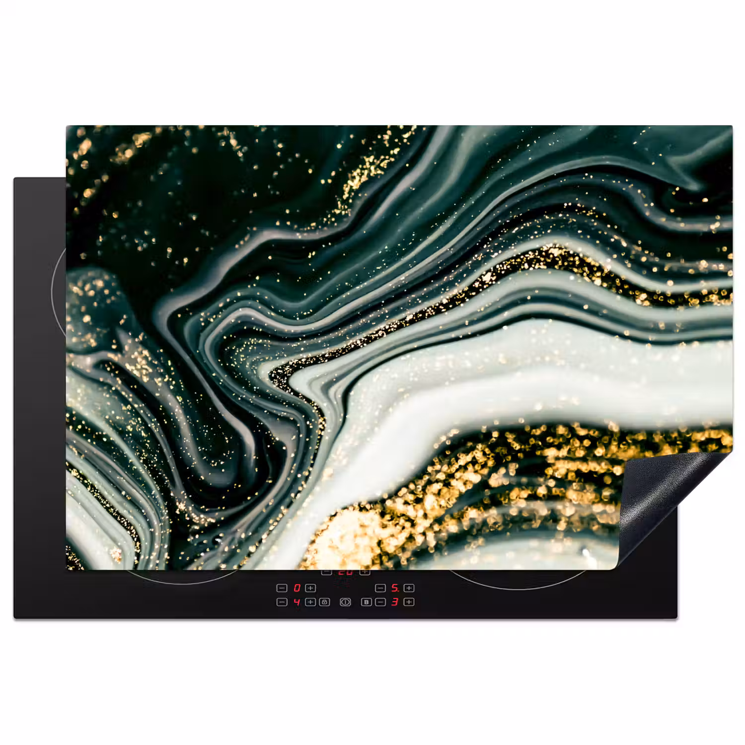 Marmerlook - Goud - Groen - Glitter - Design - Marmer Inductie beschermer vinyl 3mm klein -3d