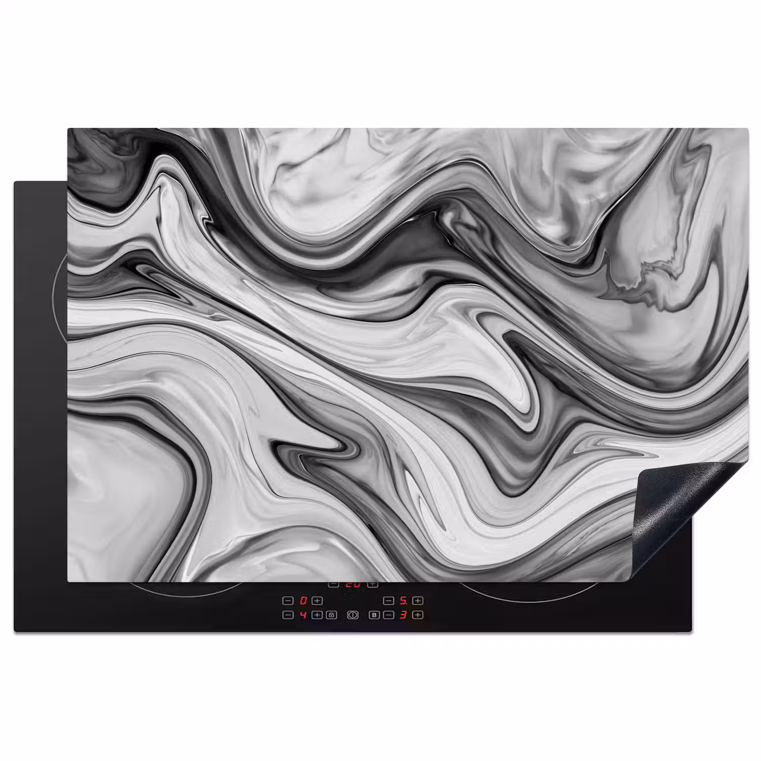 Marmer - Patronen - Grijs - Marmerlook - Zwart Inductie beschermer vinyl 3mm klein -3d