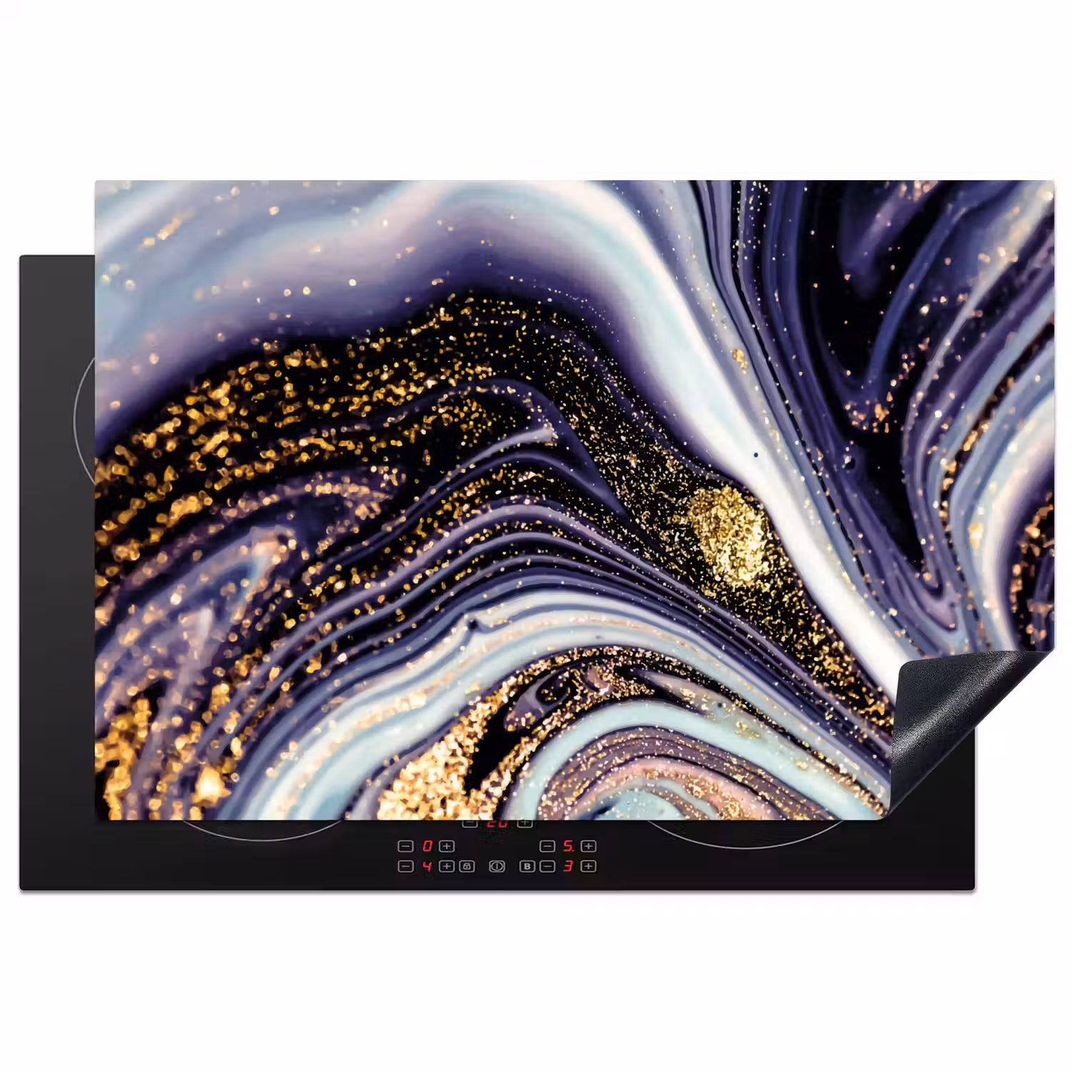 Marmer - Paars - Luxe - Marmerlook - Glitter Inductie beschermer vinyl 3mm klein -3d