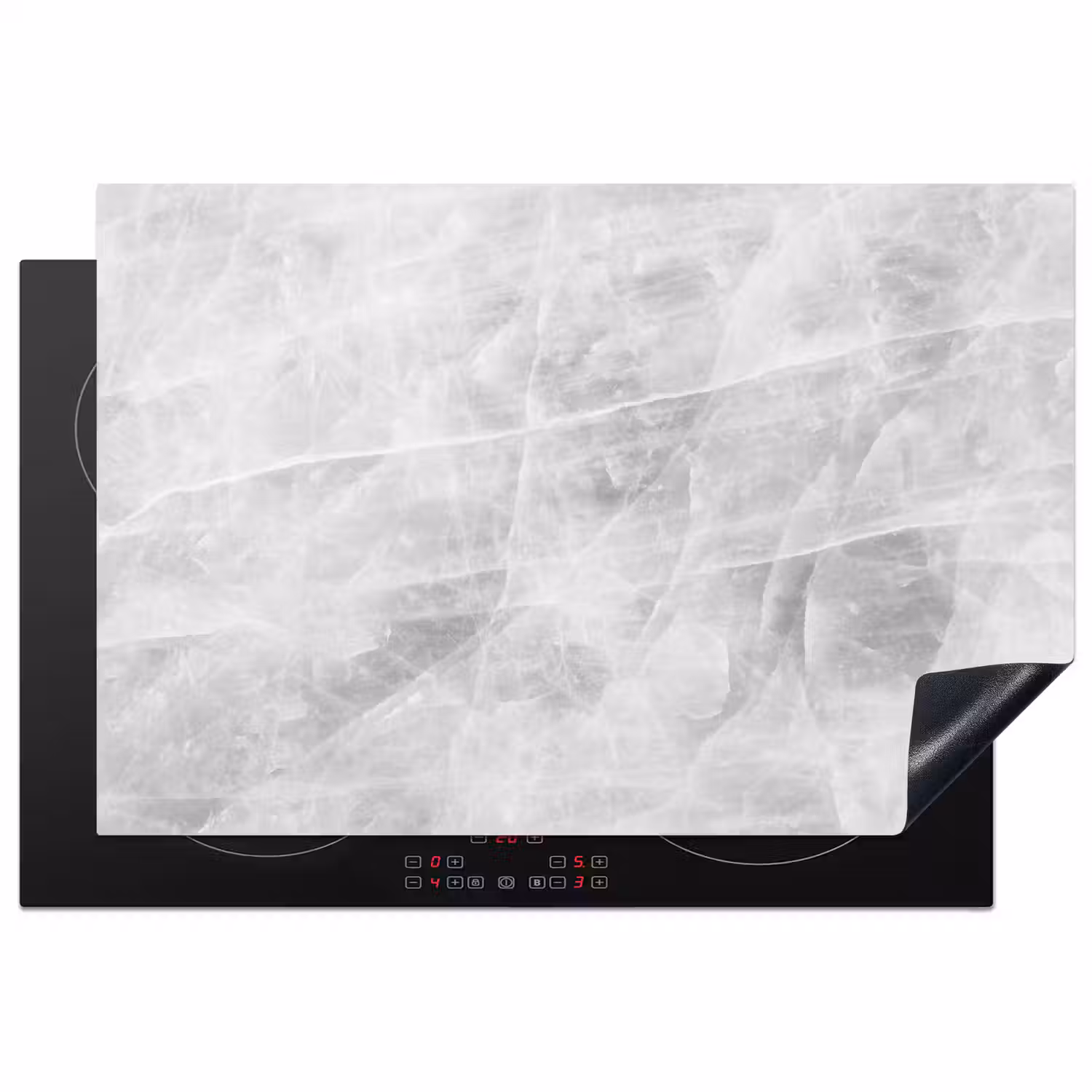 Marmer - Steen - Wit - Luxe - Marmerlook Inductie beschermer vinyl 3mm klein -3d
