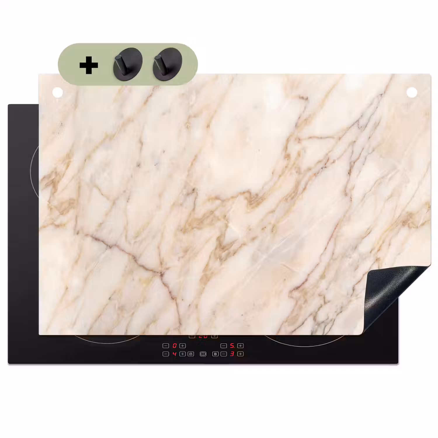 Marmer - Ader - Abstract - Wit - Goud Inductie beschemer met haakjes klein -3d