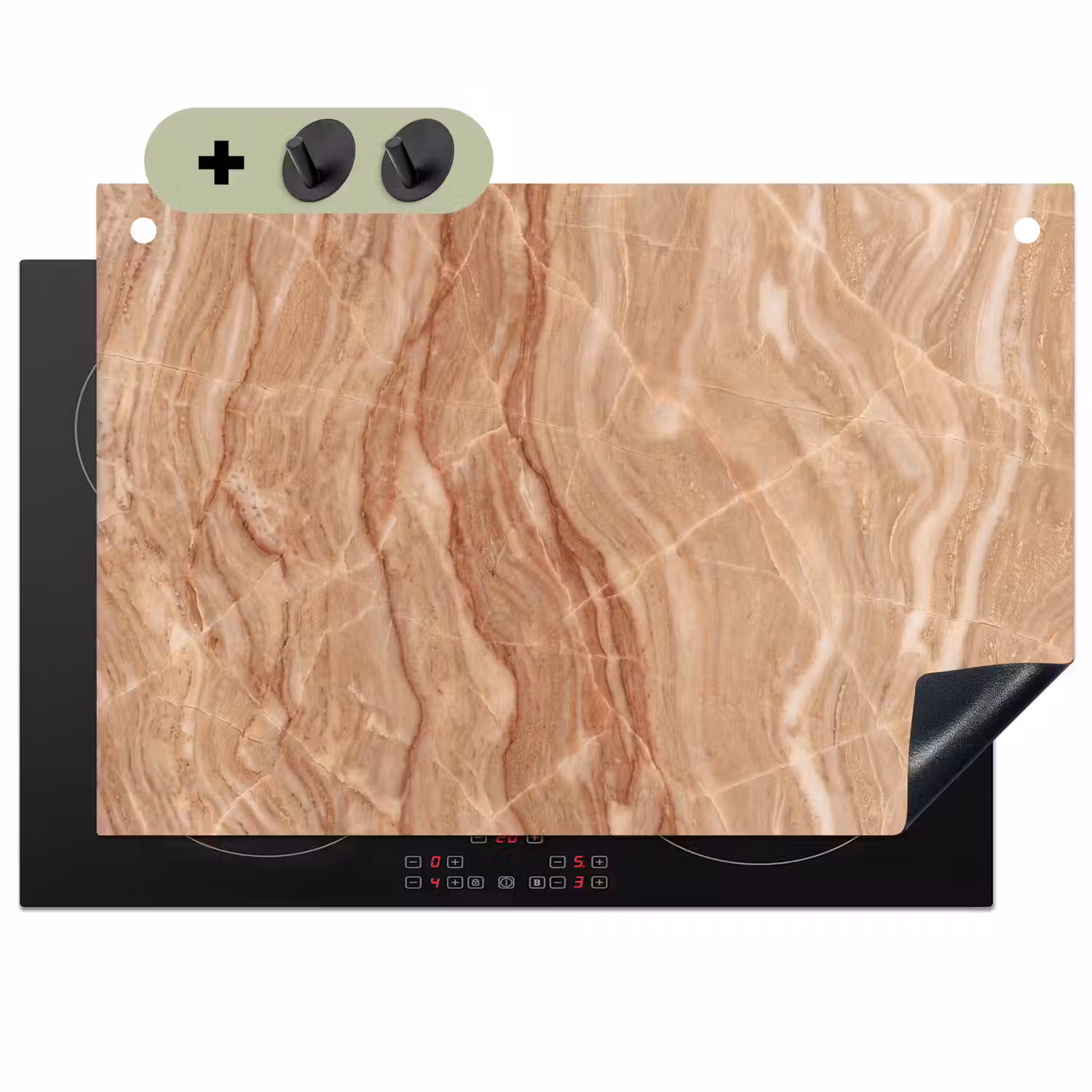Marmer - Ader - Natuur - Abstract - Beige Inductie beschemer met haakjes klein -3d
