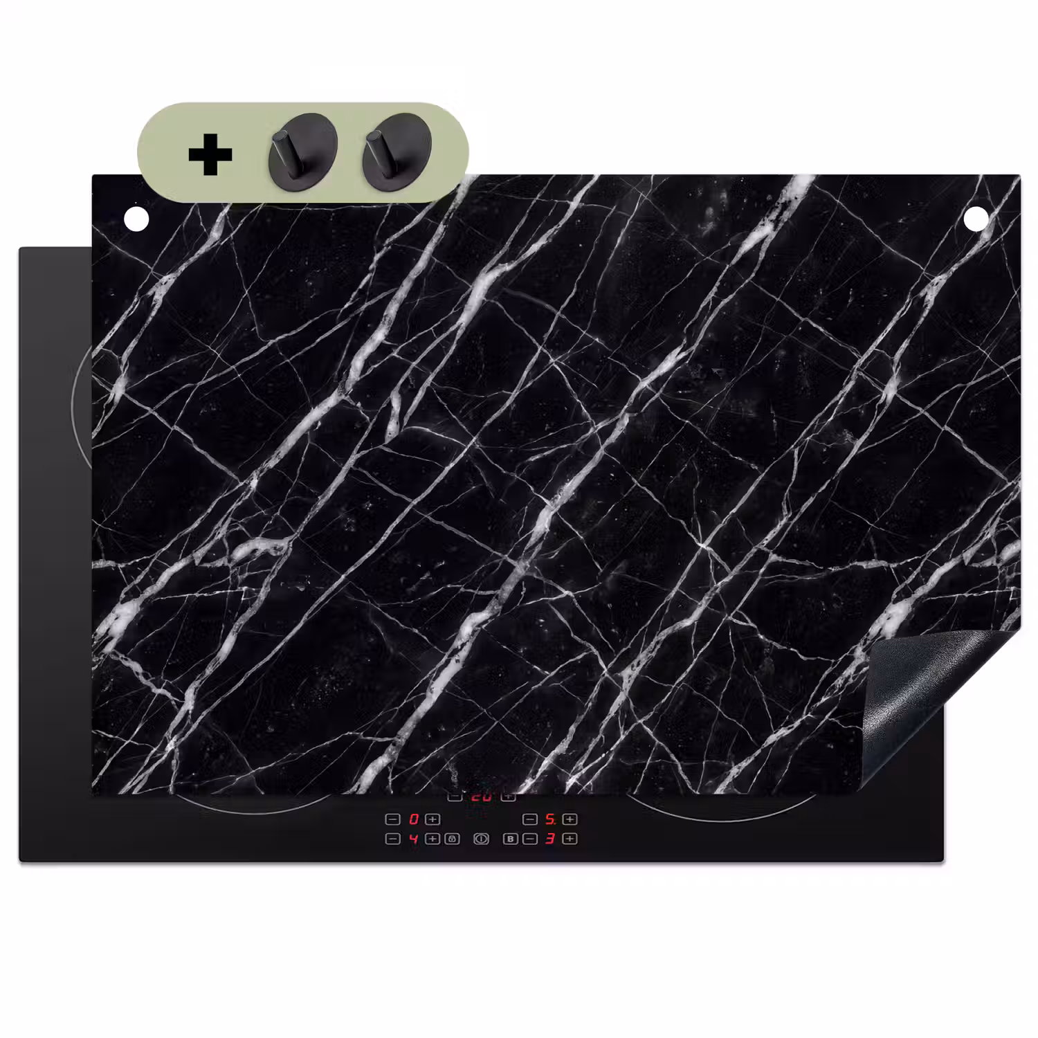 Marmer - Aders - Abstract - Zwart Inductie beschemer met haakjes klein -3d