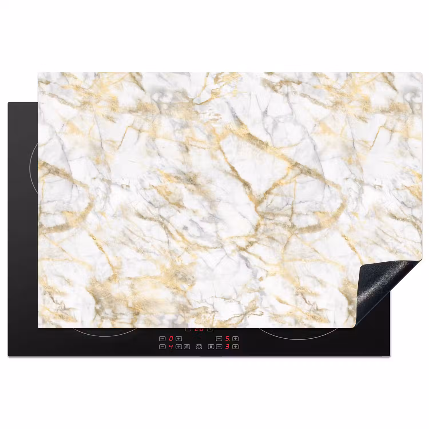 Marmer - Wit - Expressief - Goudaccenten Inductie beschermer vinyl 3mm klein 276 -3d