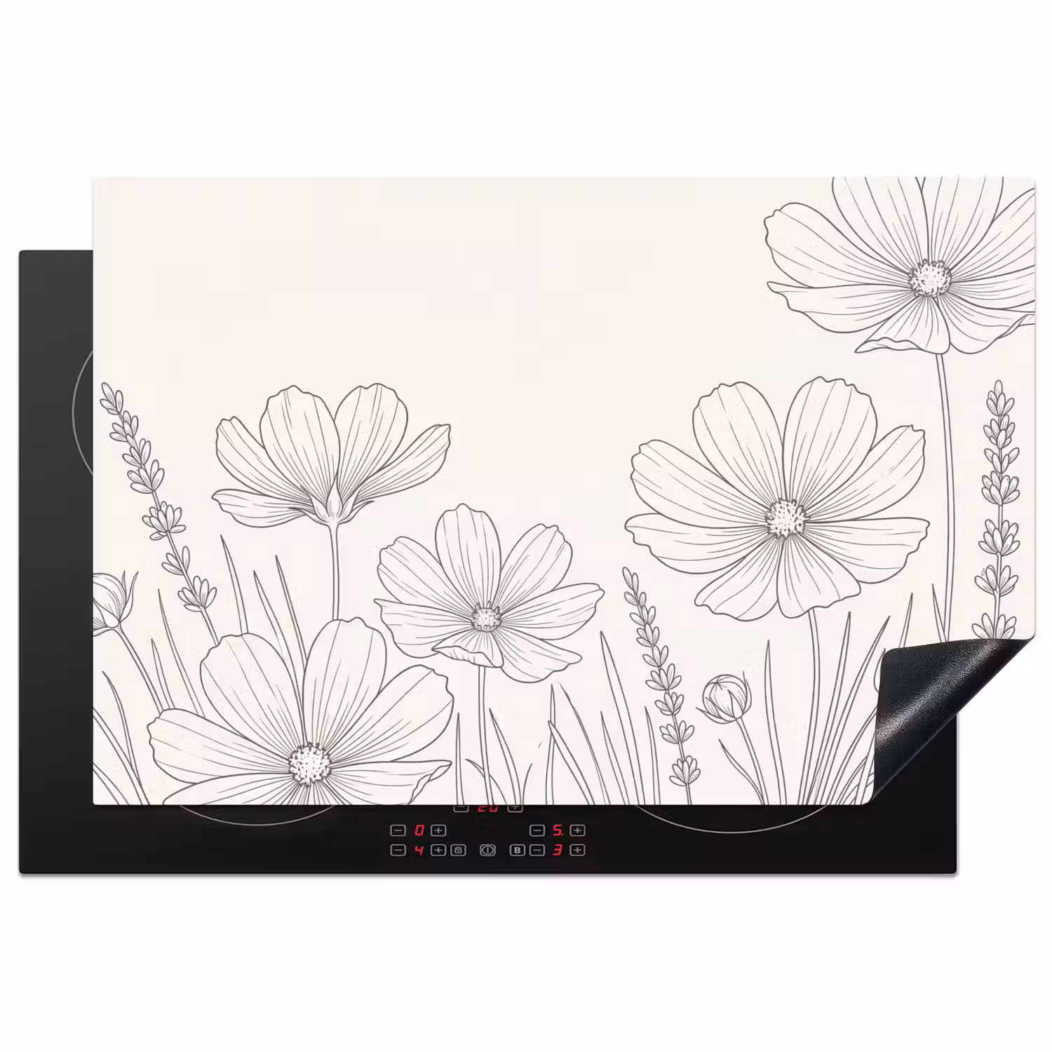 Minimalistisch - Modern - Bloemen - Beige Inductie beschermer vinyl 3mm klein -3d