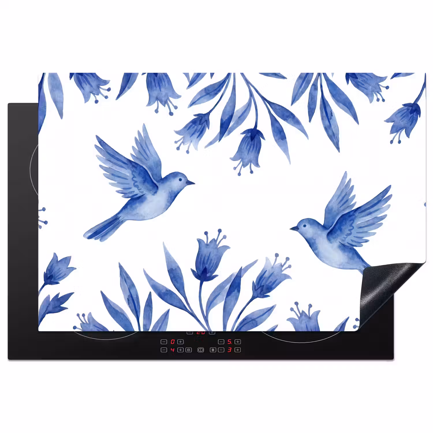 Modern - Vogels - Delfts - Blauw Inductie beschermer vinyl 3mm klein -3d