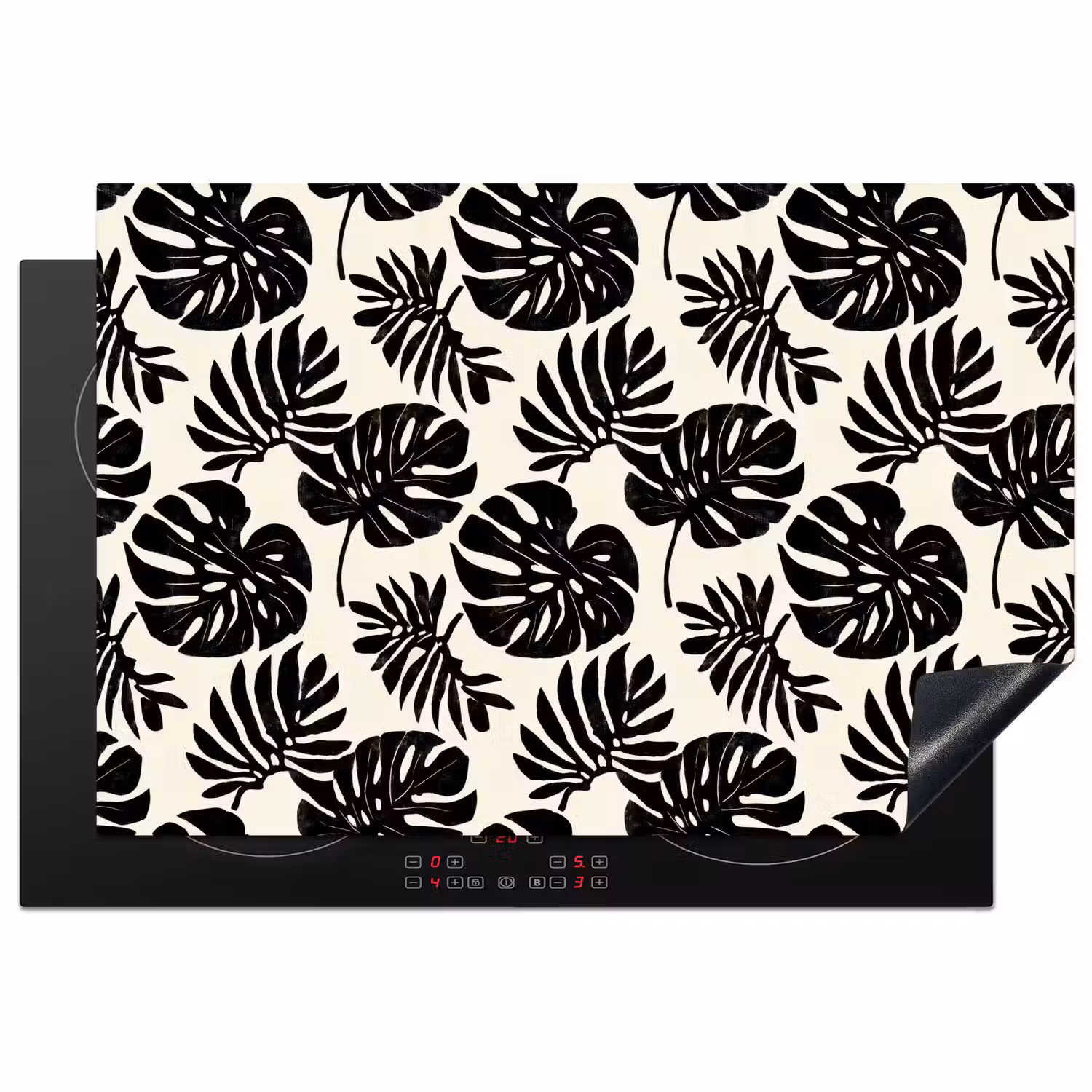 Modern - Monstera - Zwart Inductie beschermer vinyl 3mm klein 276 -3d