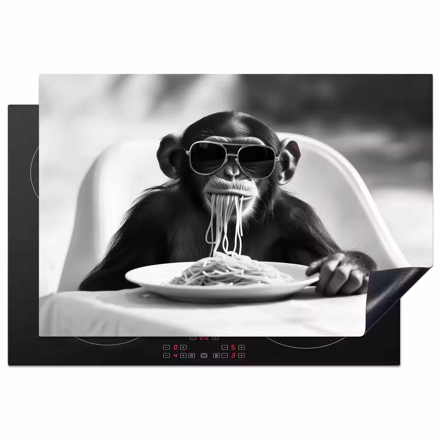 Aap - Spaghetti - Zonnebril - Zwart wit - Cool - Dier Inductie beschermer vinyl 3mm klein -3d