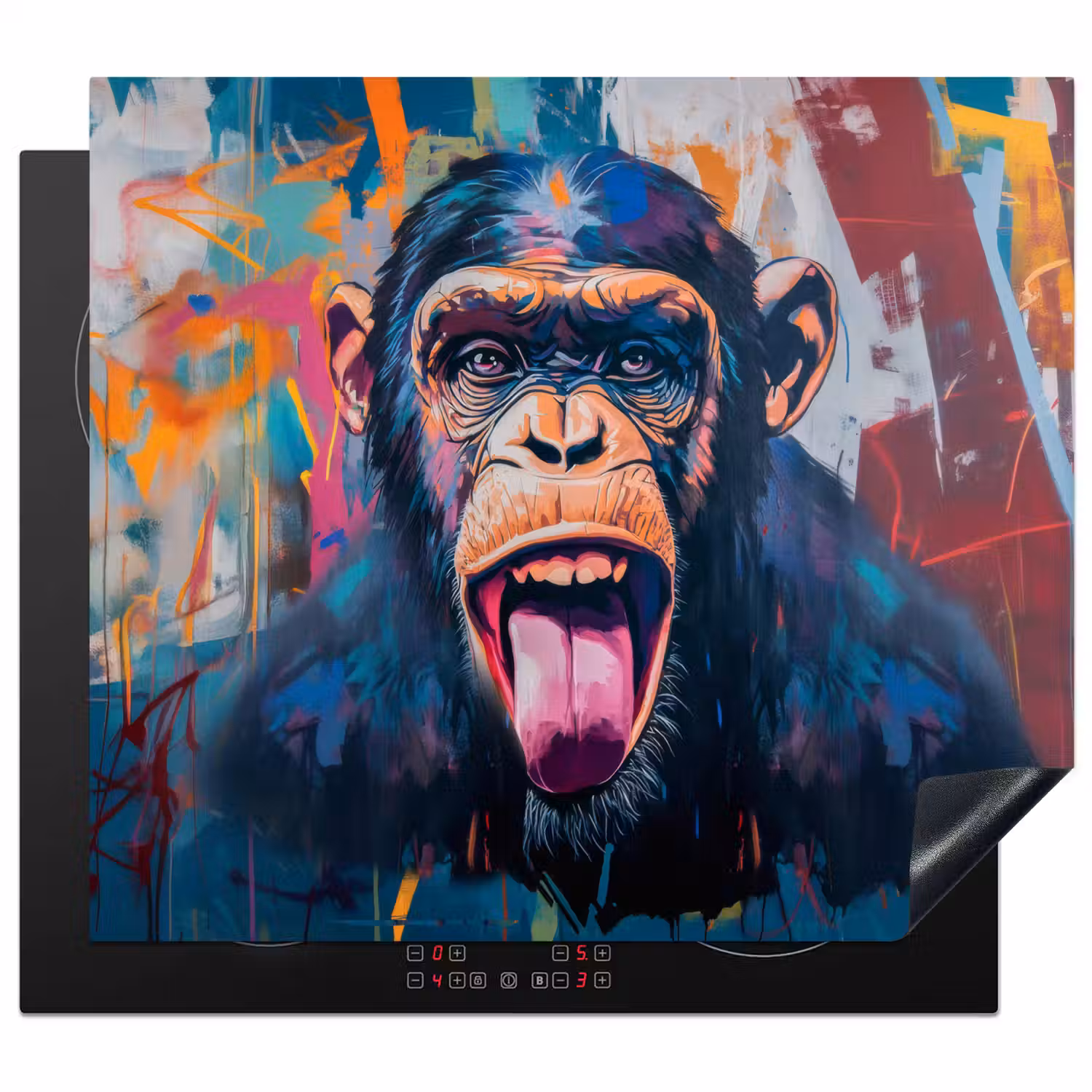 Aap - Tong - Abstract - Zwart Inductie beschermer vinyl 3mm middel -3d
