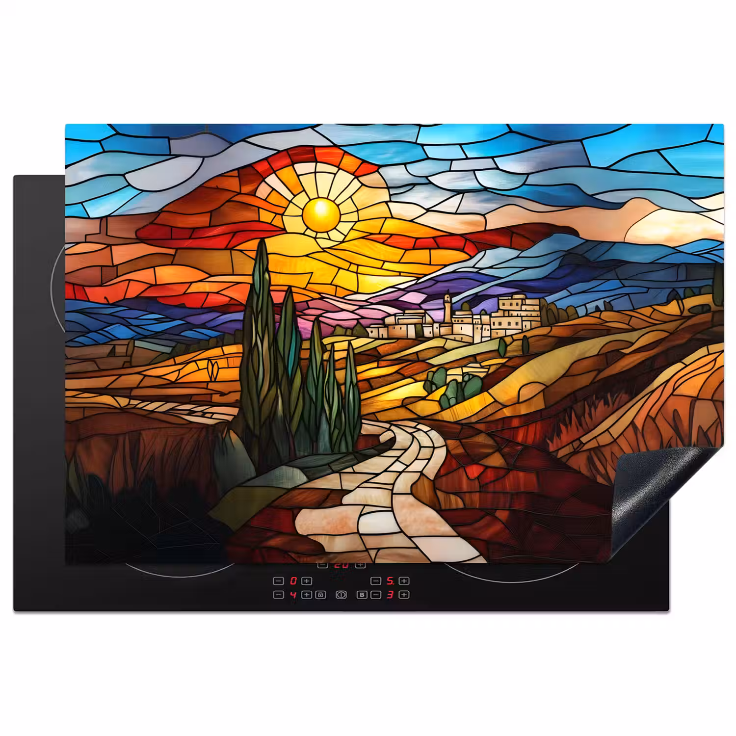 Mozaïek - Zon - Landschap - Dorp Inductie beschermer vinyl 3mm klein -3d