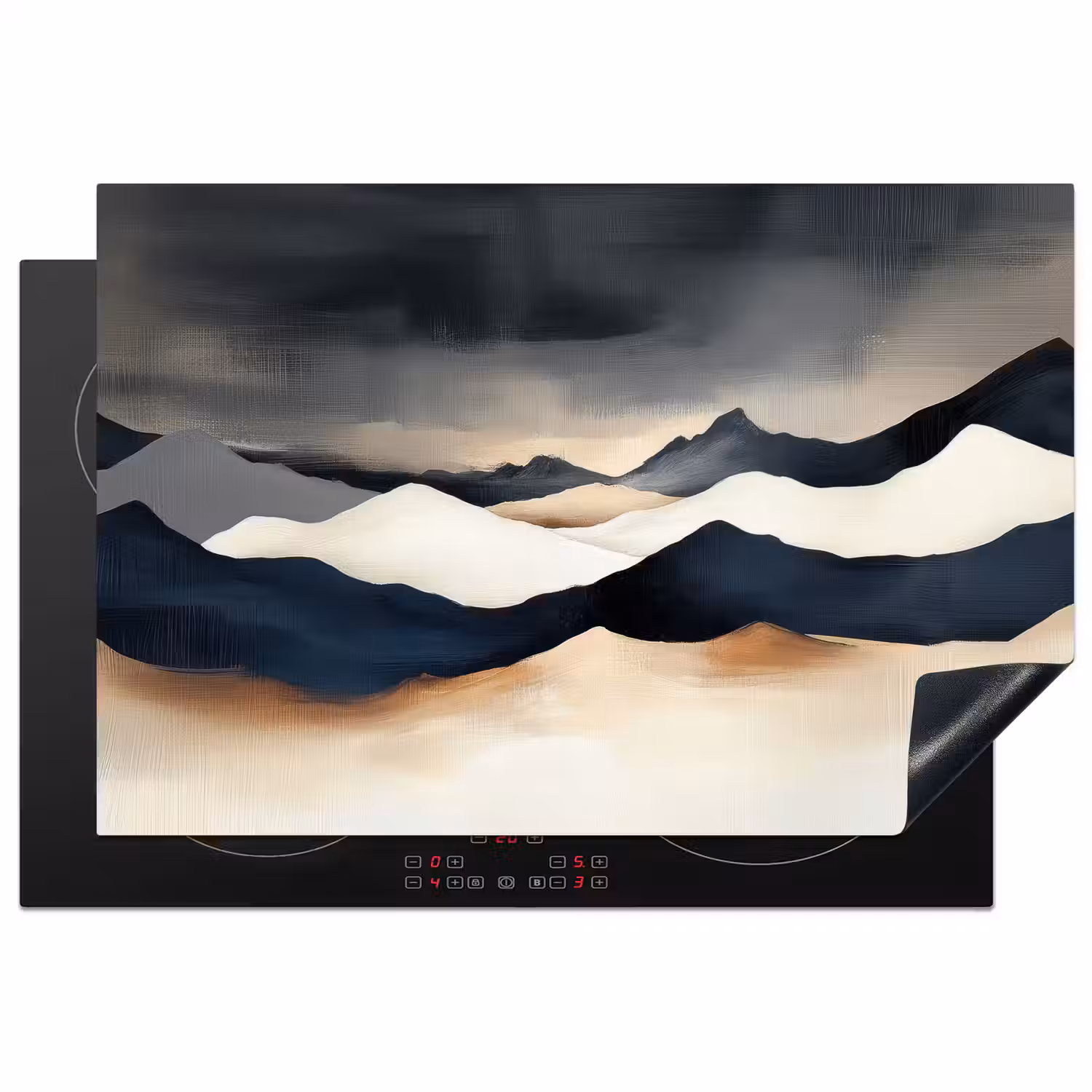 Bergen - Donkerblauw - Landschap Inductie beschermer vinyl 3mm klein -3d