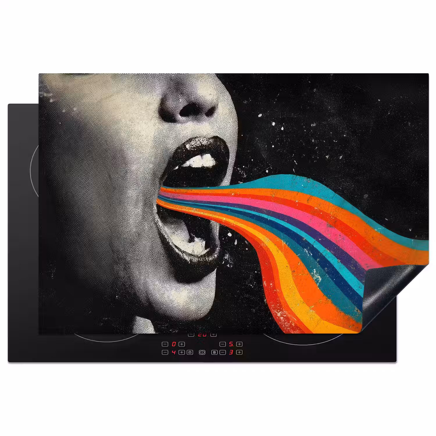 Mond - Golven - Regenboog Inductie beschermer vinyl 3mm klein -3d