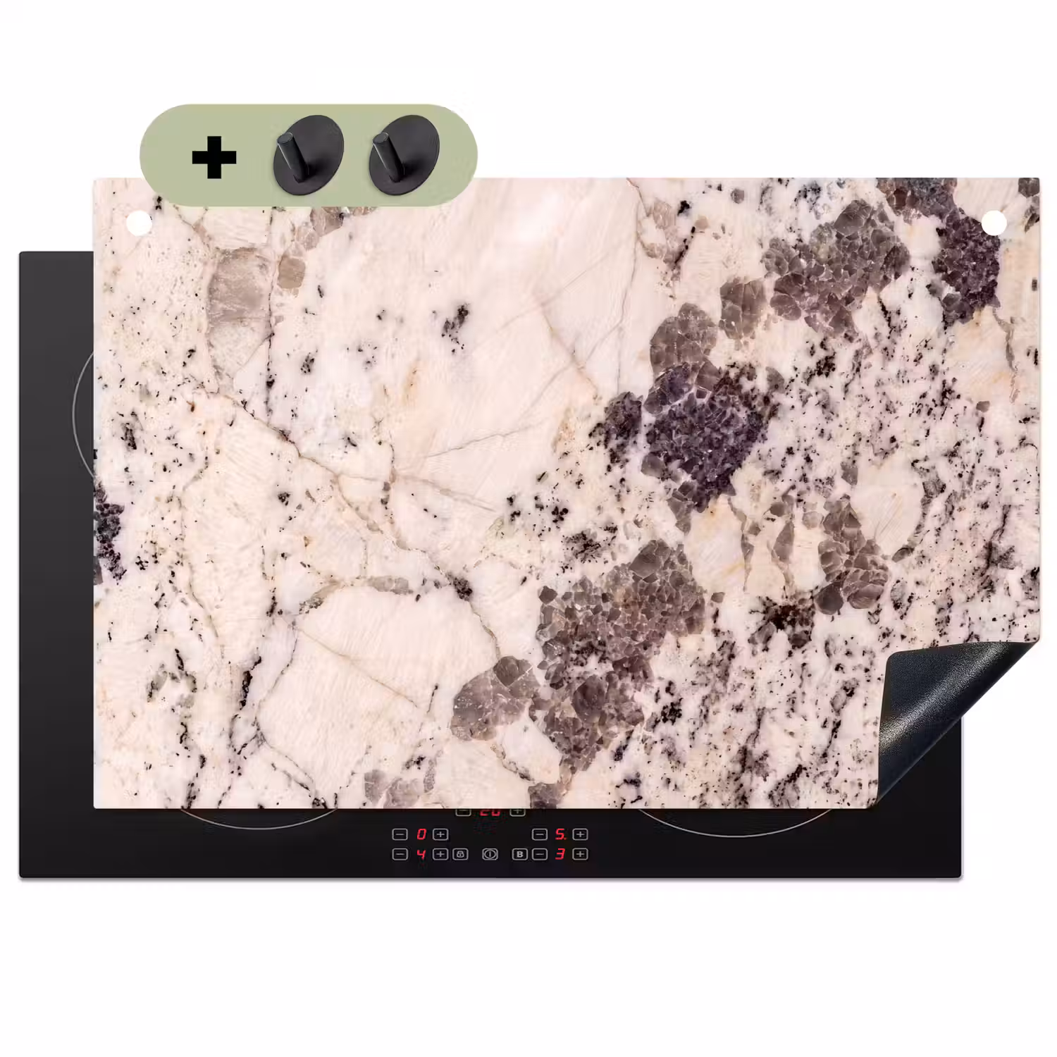 Natuursteen - Patroon - Abstract - Beige - Grijs Inductie beschemer met haakjes klein -3d