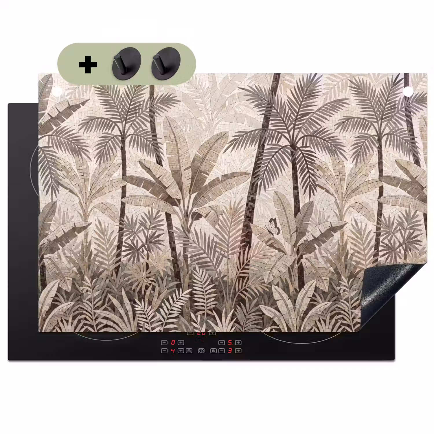 Natuur - Bladeren - Landschap - Mozaïek - Beige Inductie beschemer met haakjes klein -3d