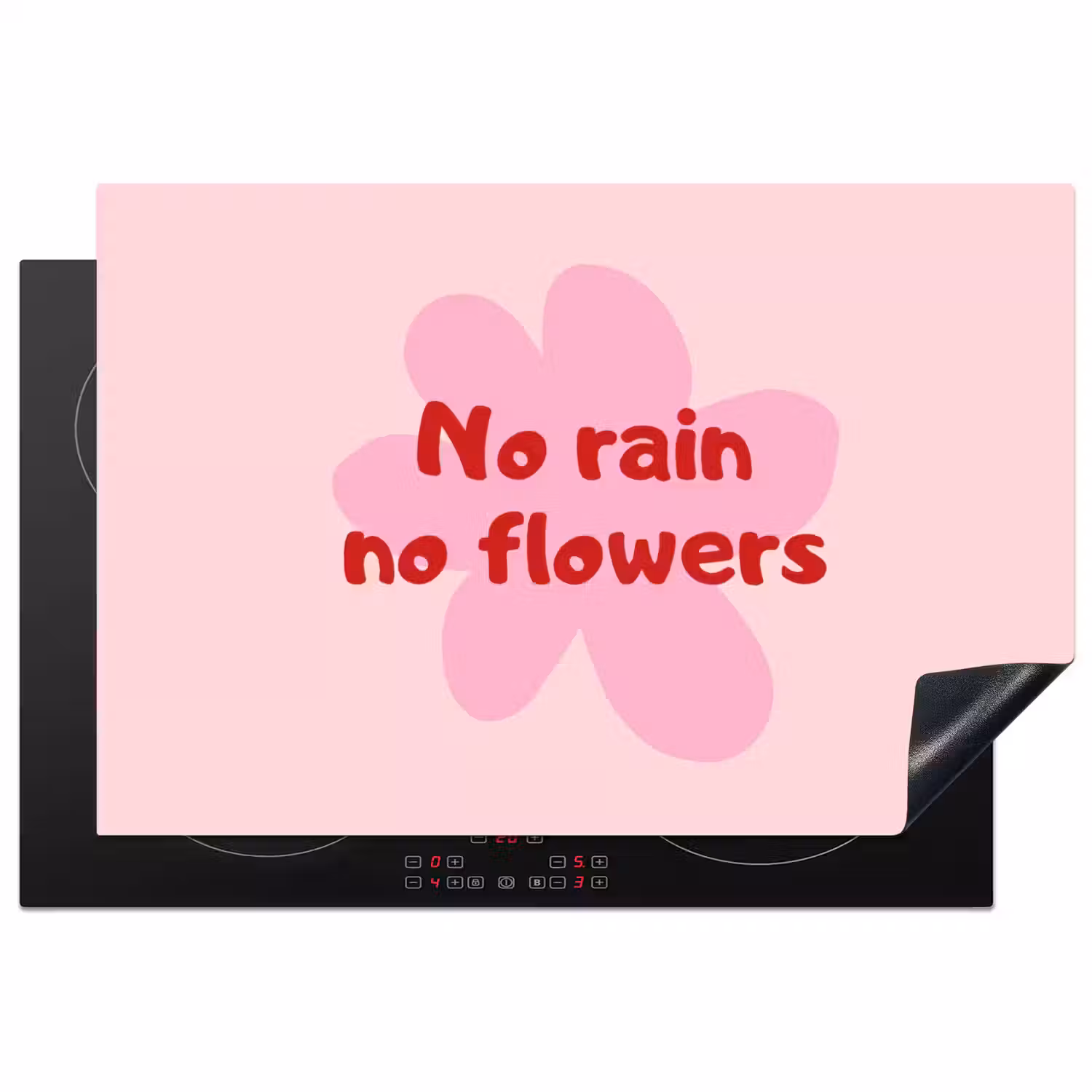 No rain no flowers - Bloem - Roze Inductie beschermer vinyl 3mm klein -3d