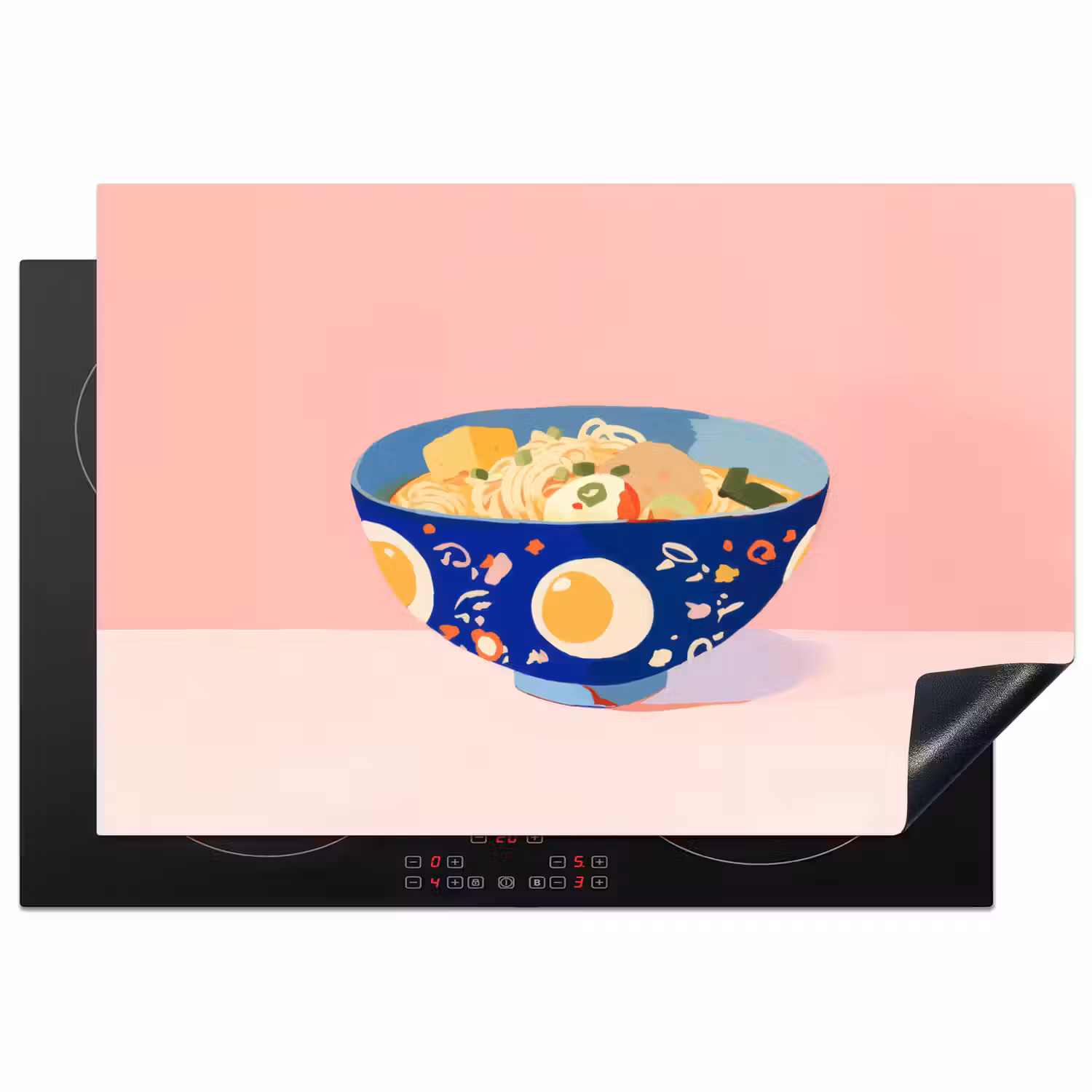 Noodles - Kom - Blauw - Illustratie Inductie beschermer vinyl 3mm klein -3d
