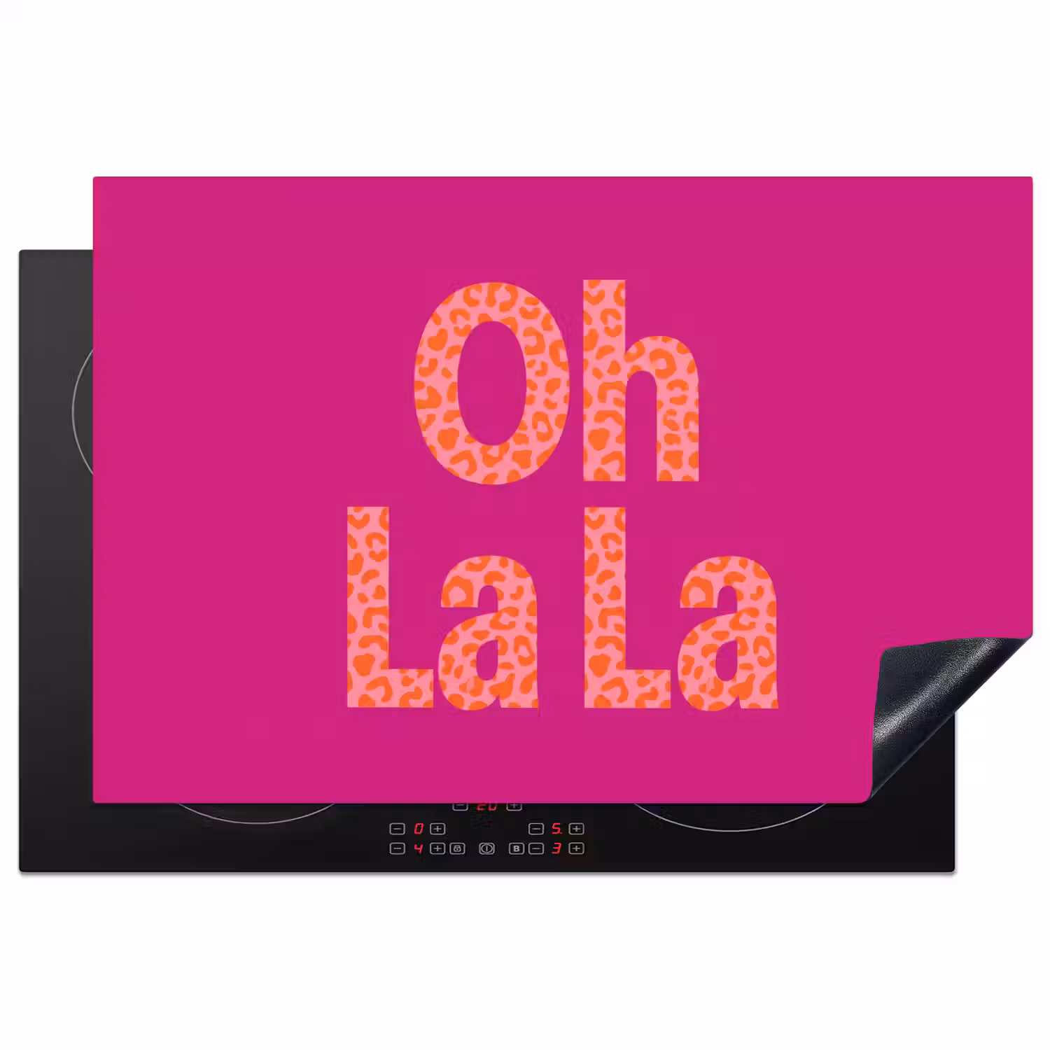 Oh la la - Luipaardprint - Roze Inductie beschermer vinyl 3mm klein -3d