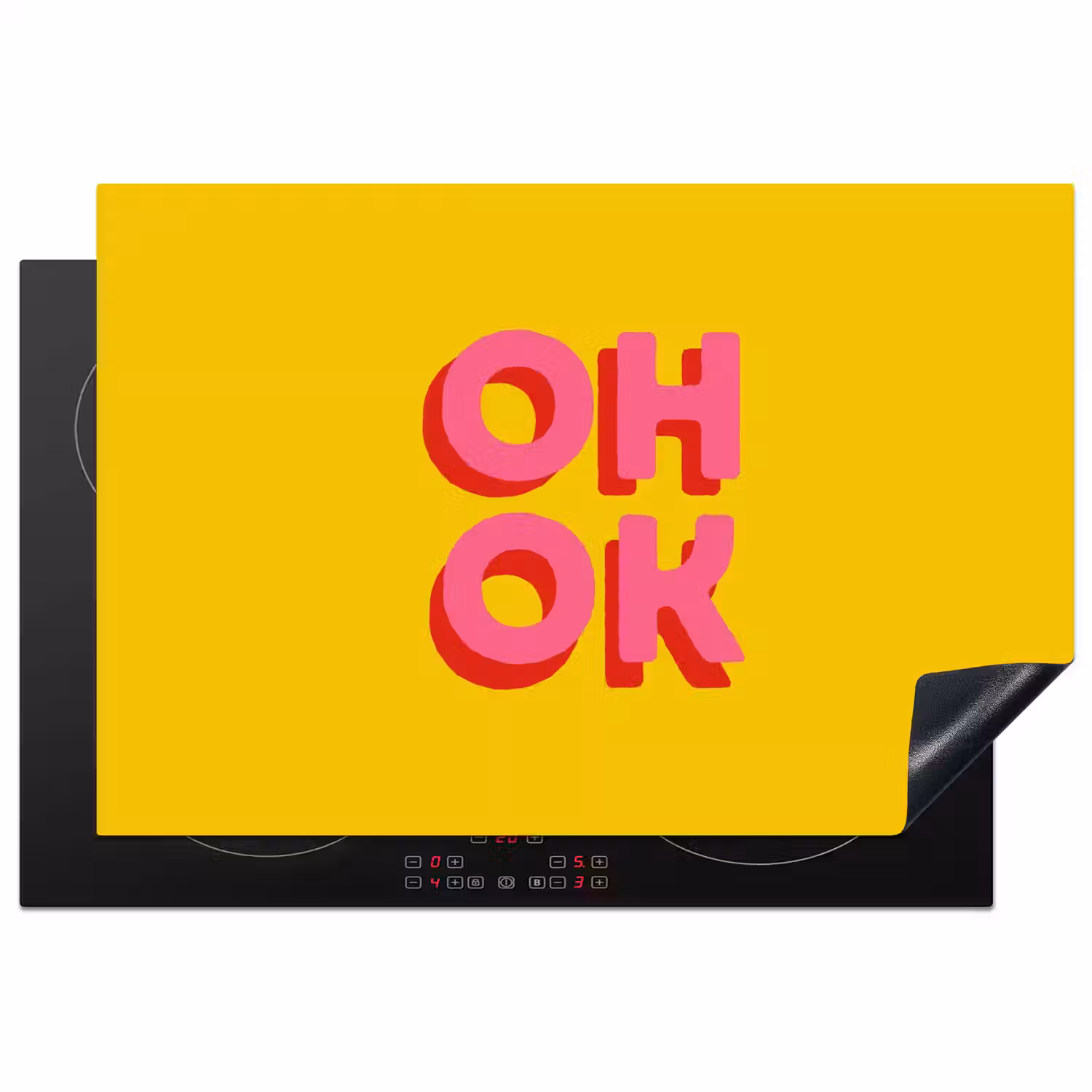 Oh ok - 3D - Geel - Roze Inductie beschermer vinyl 3mm klein -3d