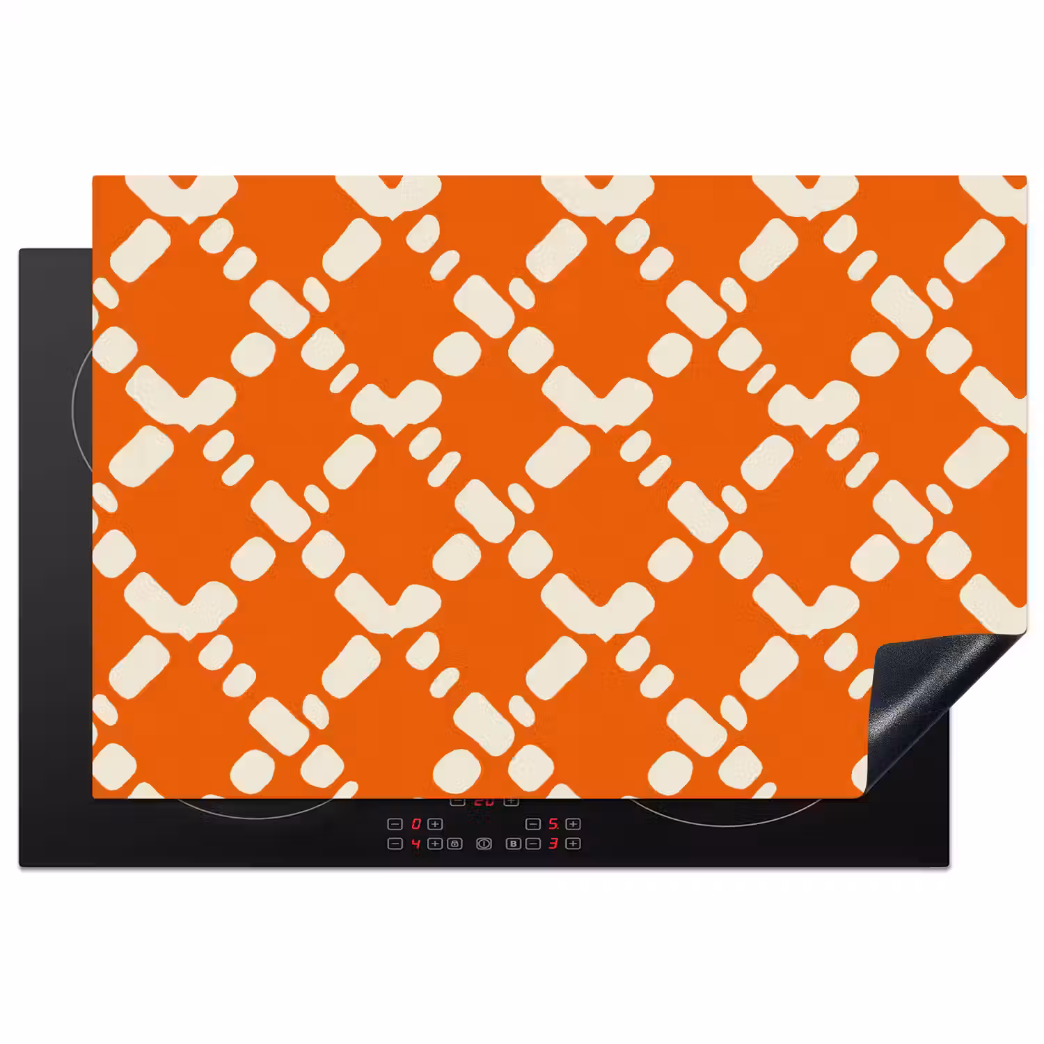 Oranje - Ruitpatroon - Wit Inductie beschermer vinyl 3mm klein 276 -3d