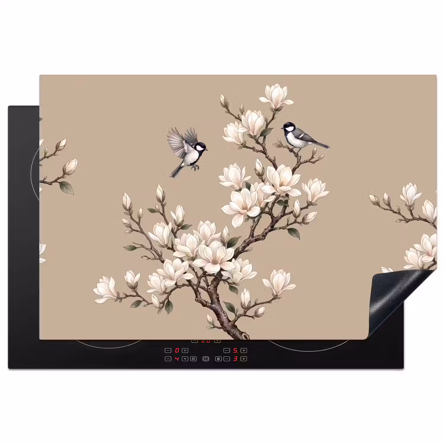 Oosters - Vogels - Beige Inductie beschermer vinyl 3mm klein -3d