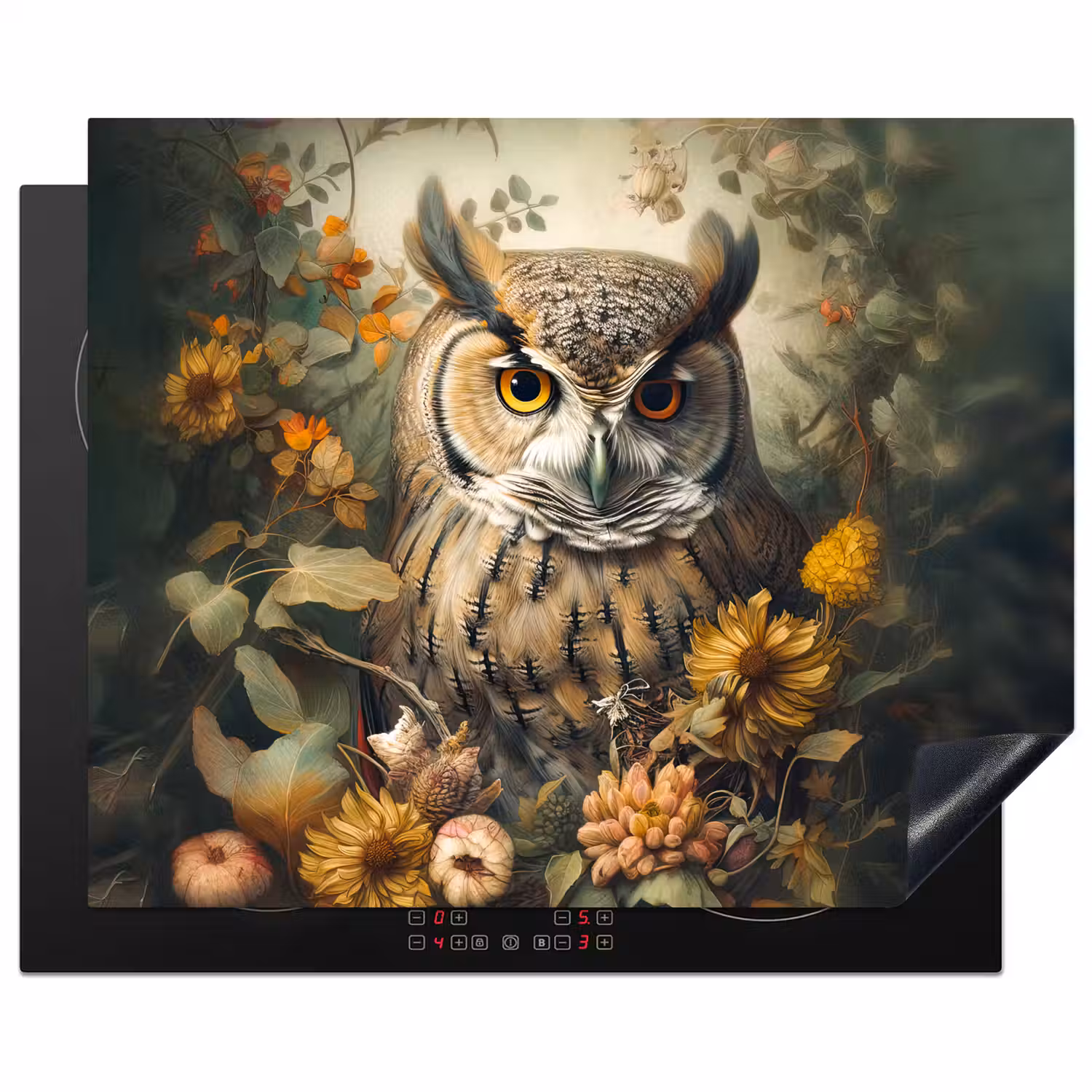 Uil - Vogels - Bloemen - Natuur Inductie beschermer vinyl 3mm groot -3d
