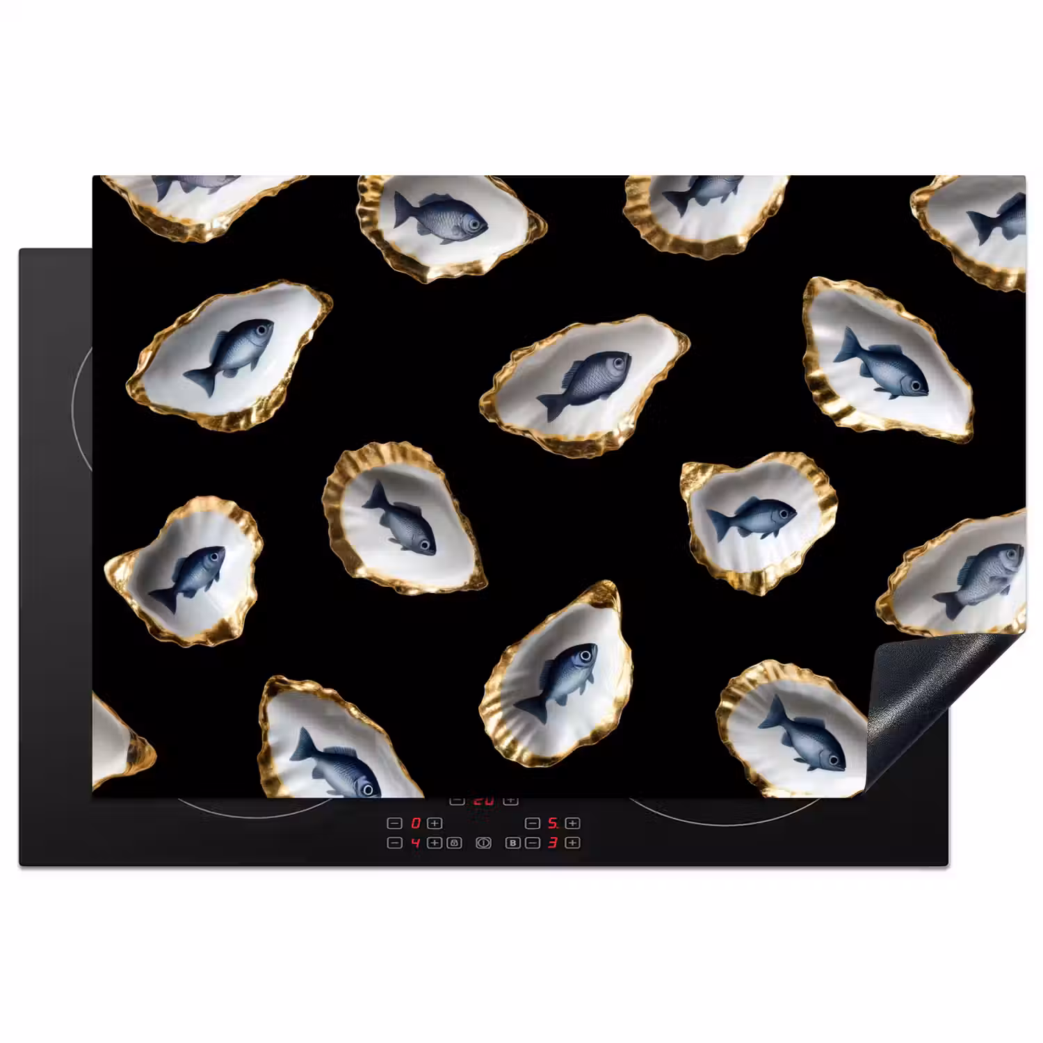 Oesters - Vissen - Blauw - Goud Inductie beschermer vinyl 3mm klein -3d