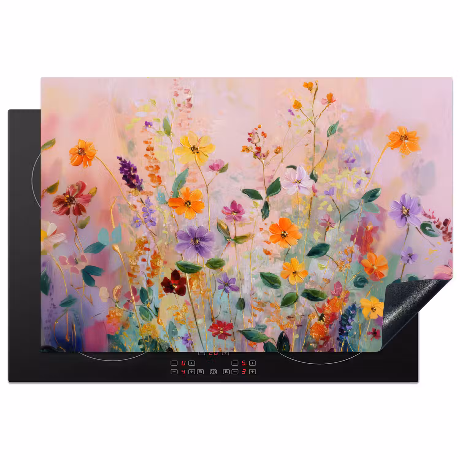 Schilderij - Bloemen - Abstract - Kleurrijk Inductie beschermer vinyl 3mm klein -3d