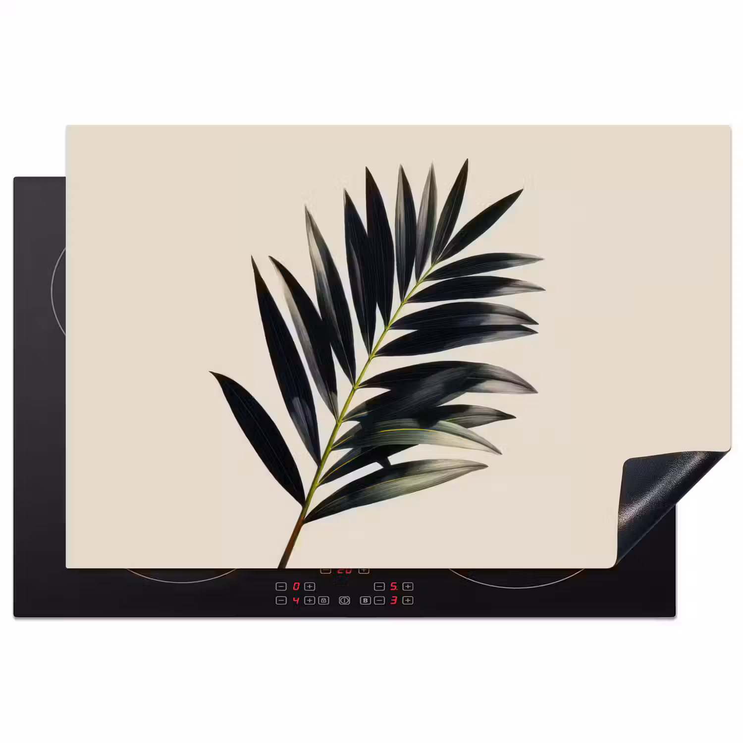 Palmblad - Subtiel - Groen - beige Inductie beschermer vinyl 3mm klein -3d