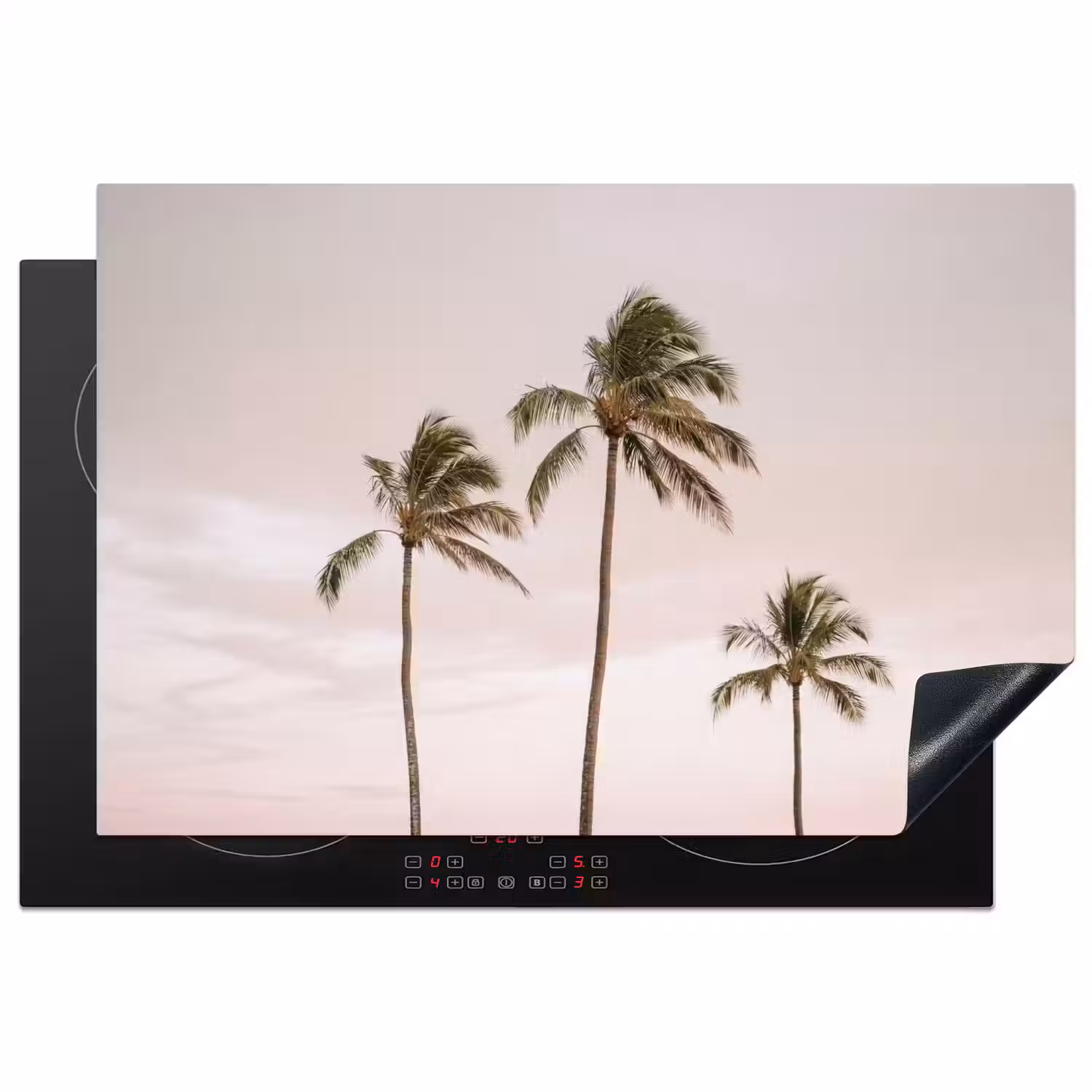 Palmbomen - Zonsondergang - Roze Inductie beschermer vinyl 3mm klein -3d