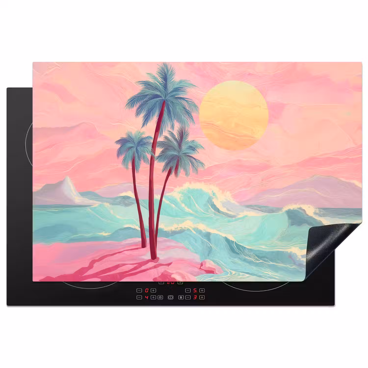 Palmbomen - Golven - Zee Inductie beschermer vinyl 3mm klein -3d