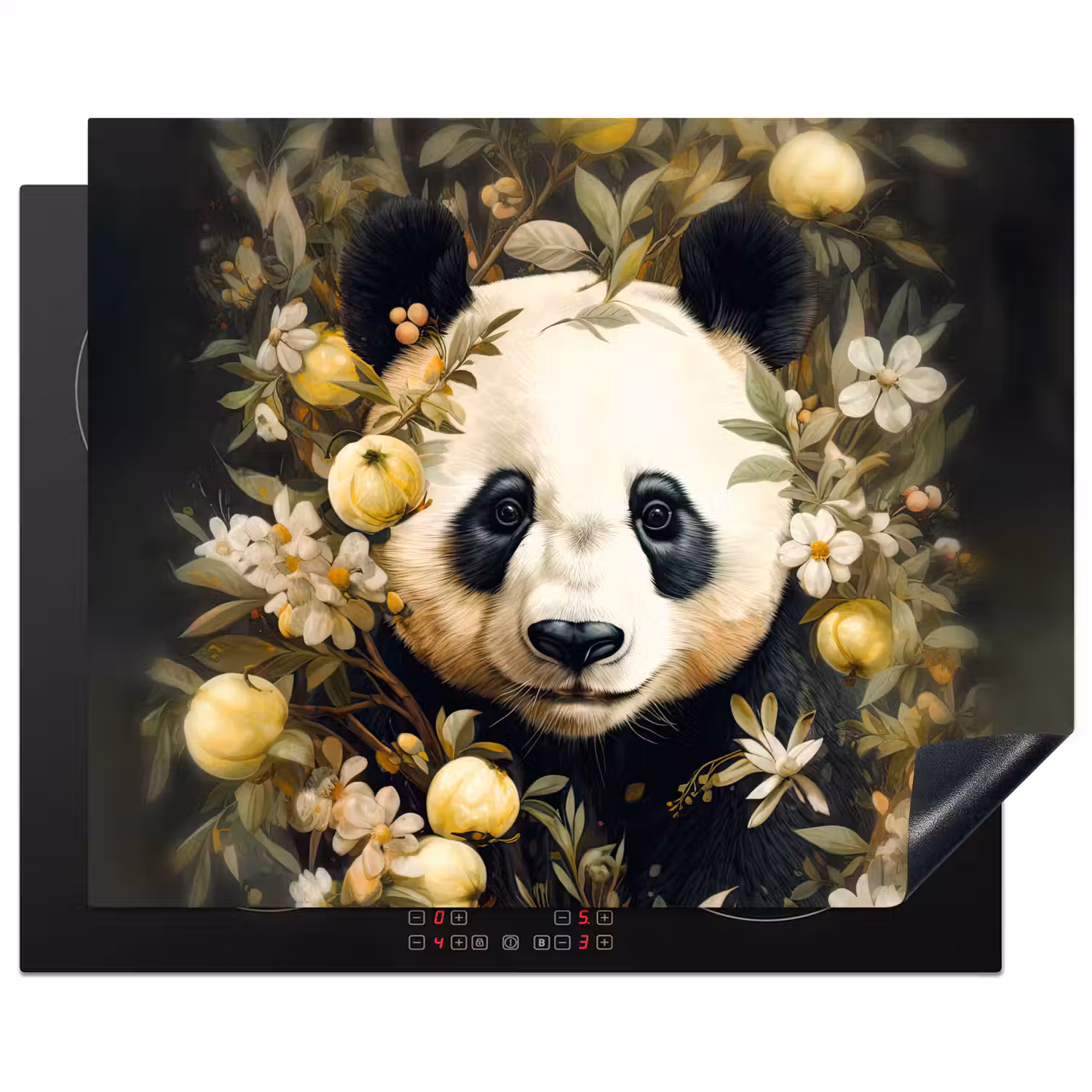 Panda - Pandabeer - Wilde dieren - Natuur - Bloemen Inductie beschermer vinyl 3mm groot -3d