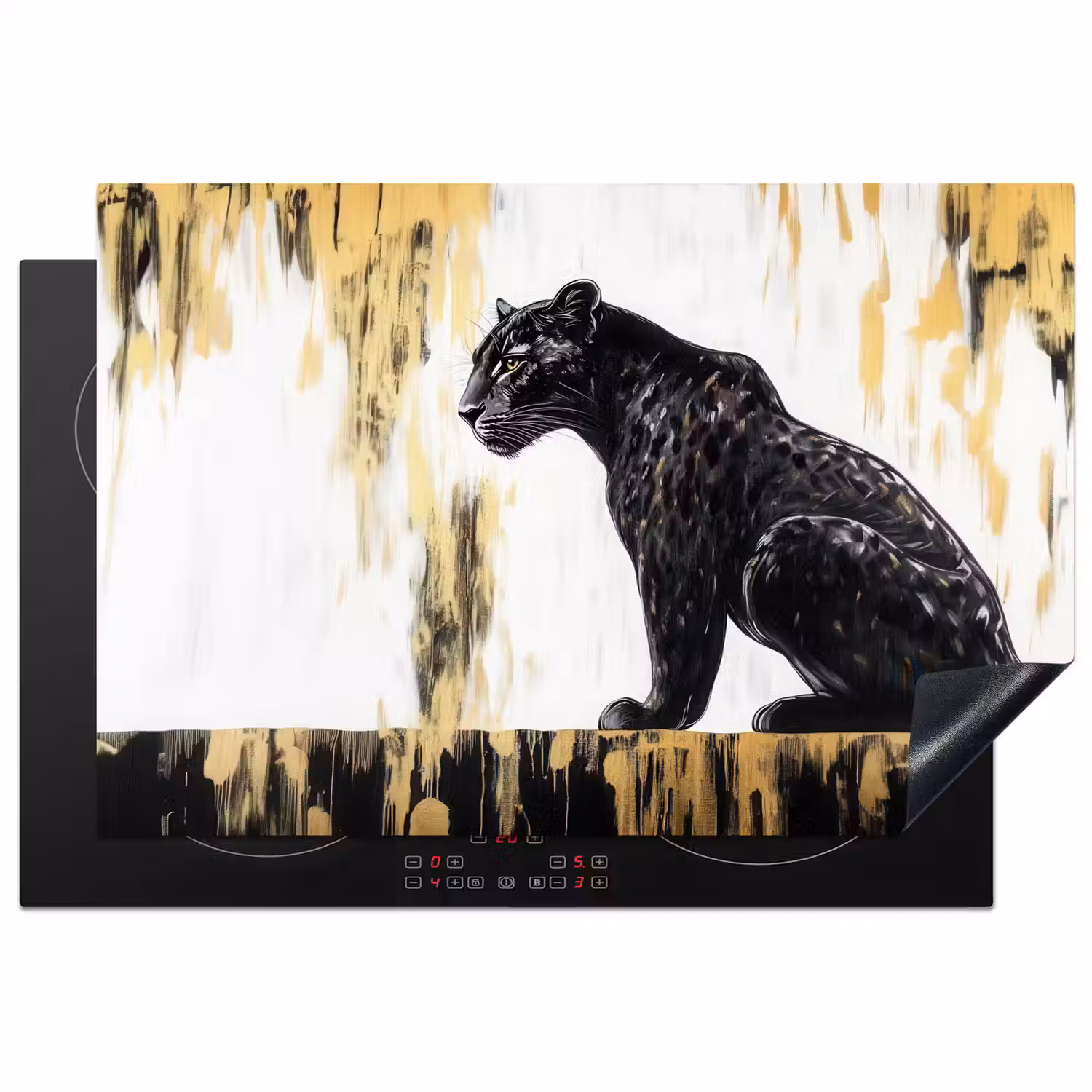 Panter - Zwart - Abstract - Goud Inductie beschermer vinyl 3mm klein -3d