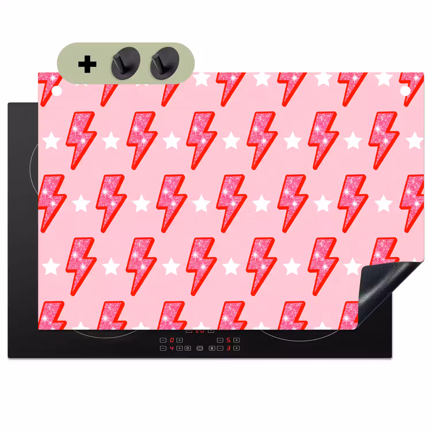 Patroon - Bliksem - Ster - Glitter - Roze Inductie beschemer met haakjes klein -3d