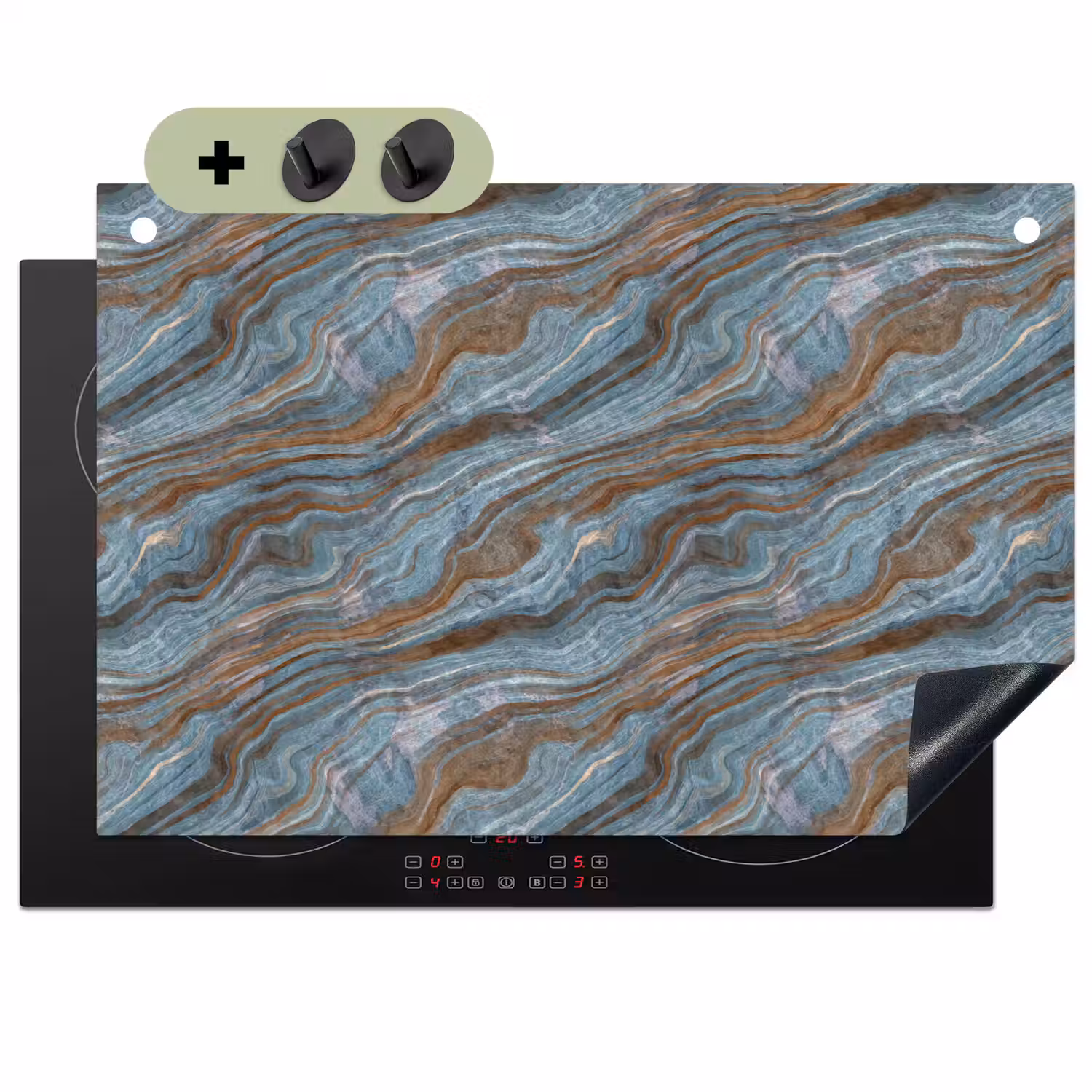 Patroon - Steen - Blauw Inductie beschemer met haakjes klein 777 -3d