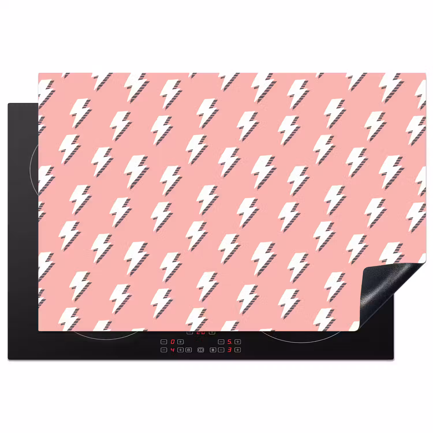 Patroon - Wit - Bliksem - Roze Inductie beschermer vinyl 3mm klein 276 -3d