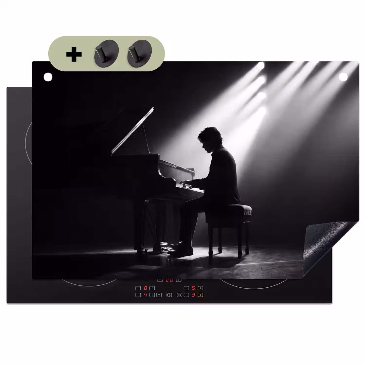 Persoon - Piano - Muziek - Zwart-wit - Podium Inductie beschemer met haakjes klein -3d