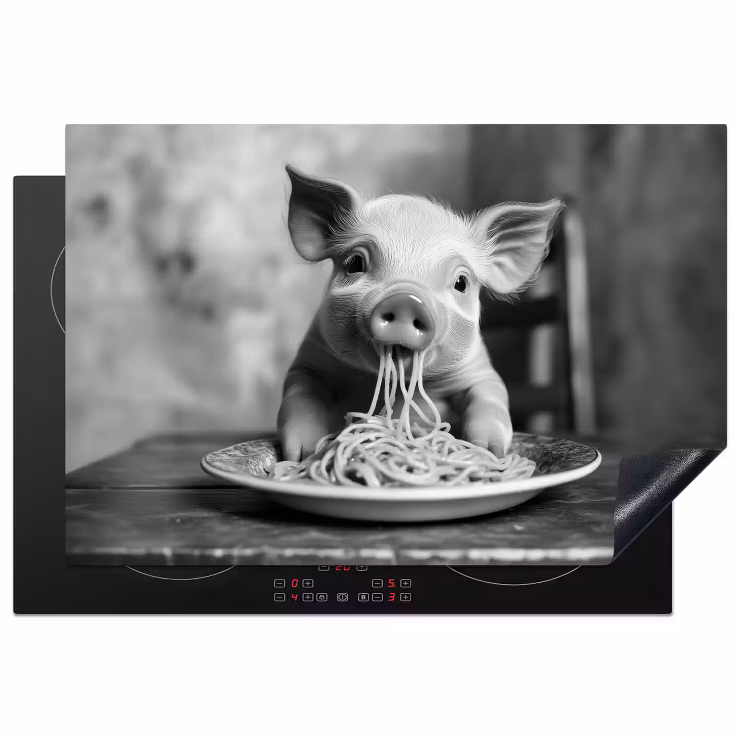 Varken - Schattig - Spaghetti - Zwart wit - Dier Inductie beschermer vinyl 3mm klein -3d