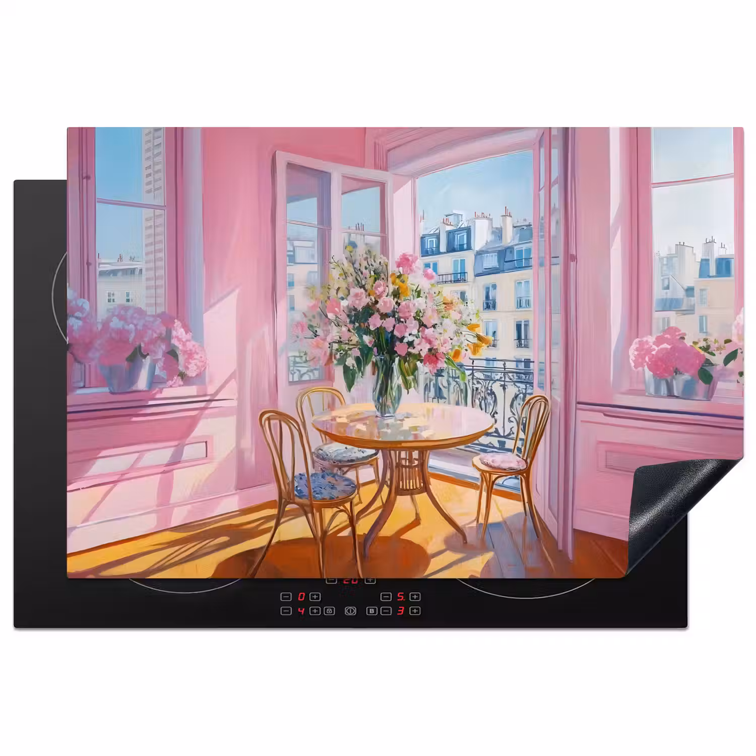 Pink - City - Bloemen Inductie beschermer vinyl 3mm klein -3d